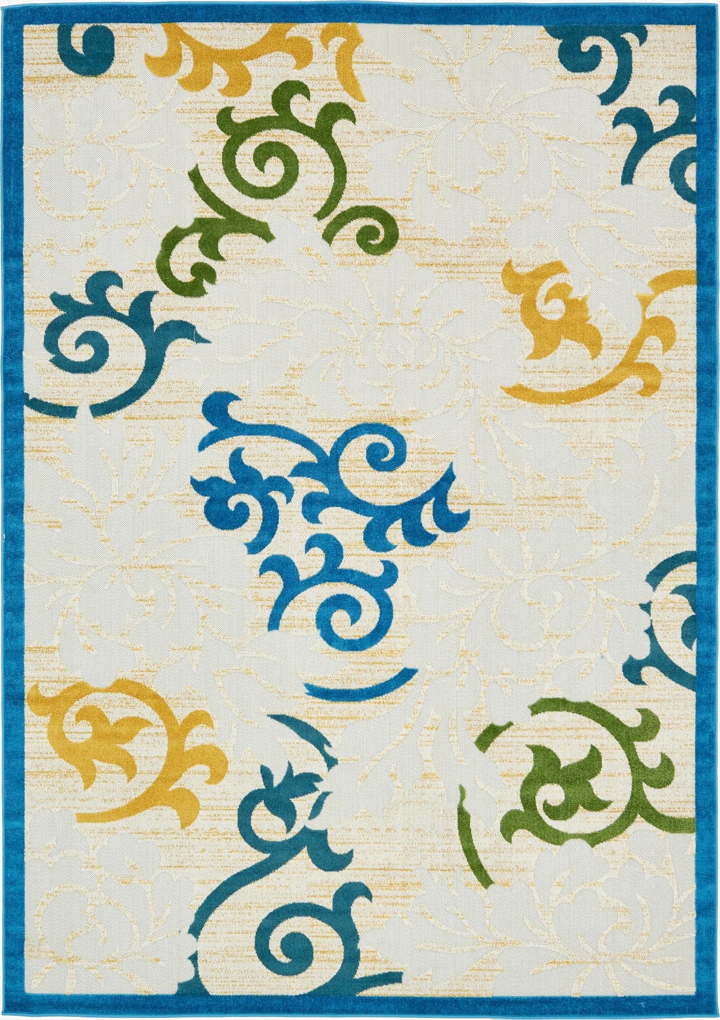  7' x 10'  Washable Botanical Indoor / Outdoor Rug