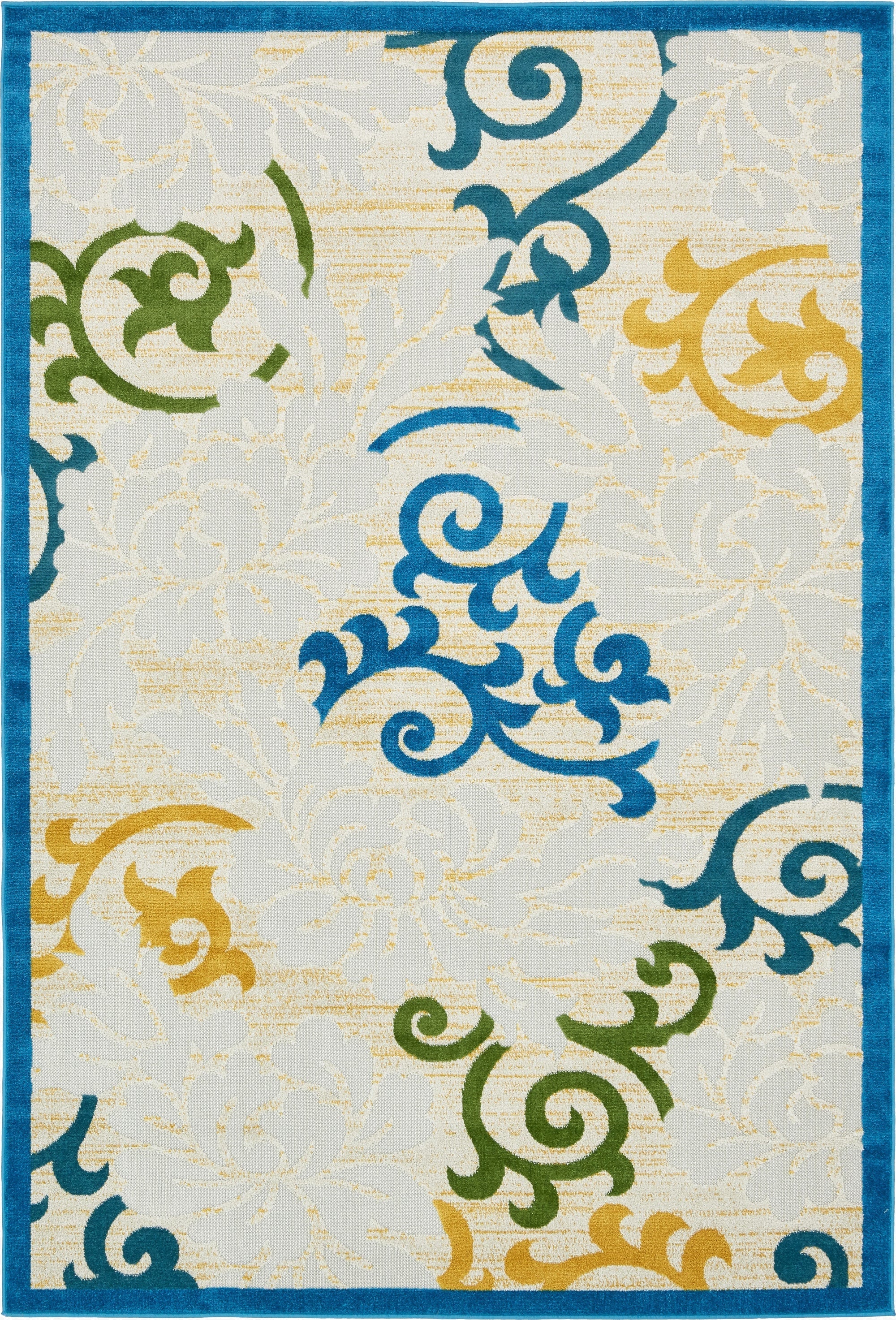  6' x 9'  Washable Botanical Indoor / Outdoor Rug
