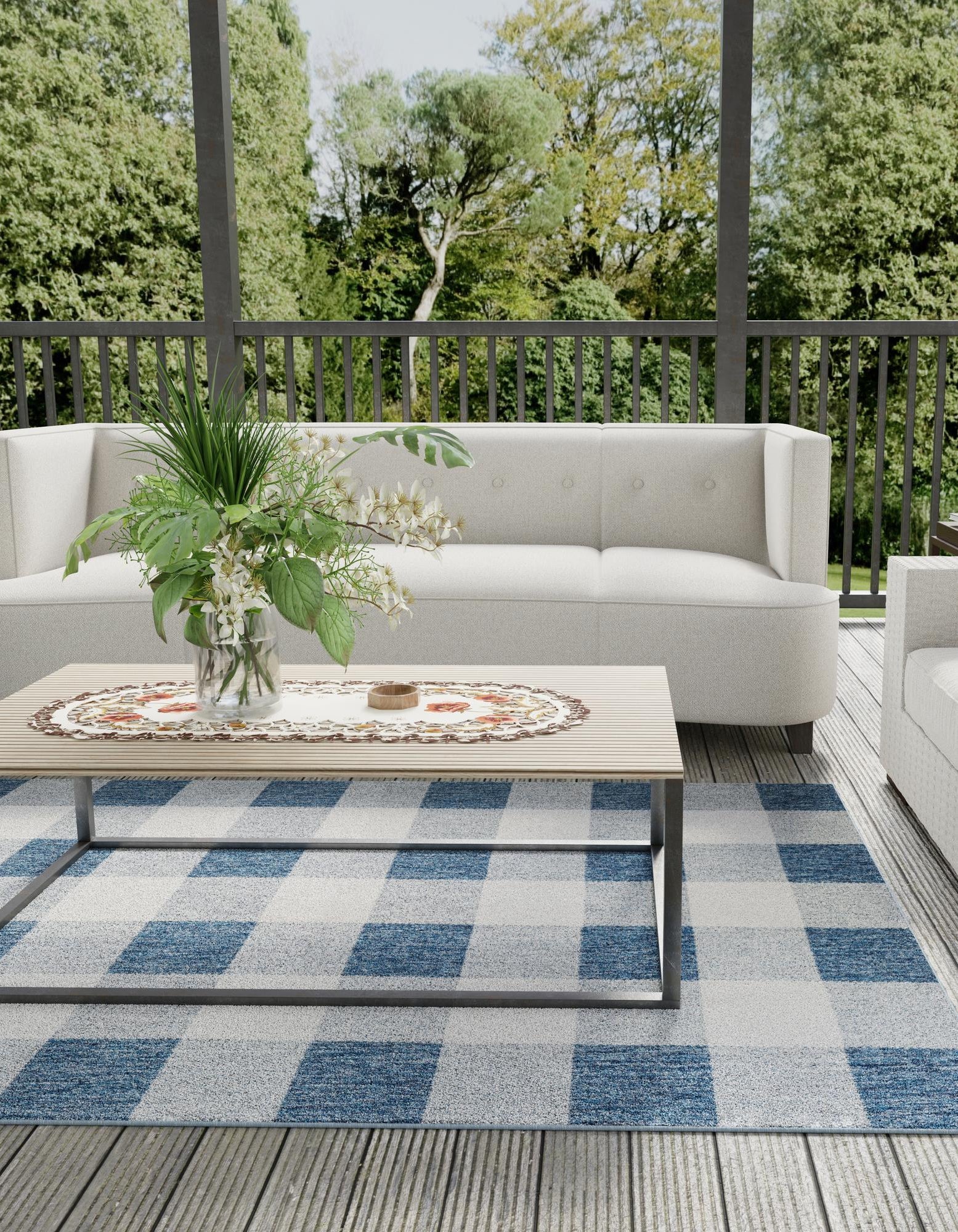 Blue 2' x 3' Checkered Indoor / Outdoor Rug | Rugs.com