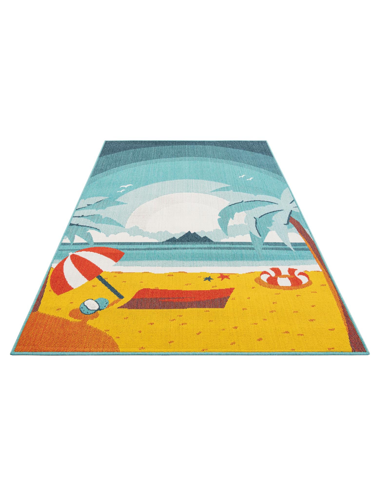Blue 5' 3 x 7' 8 Coastal Indoor / Outdoor Rug | Rugs.com