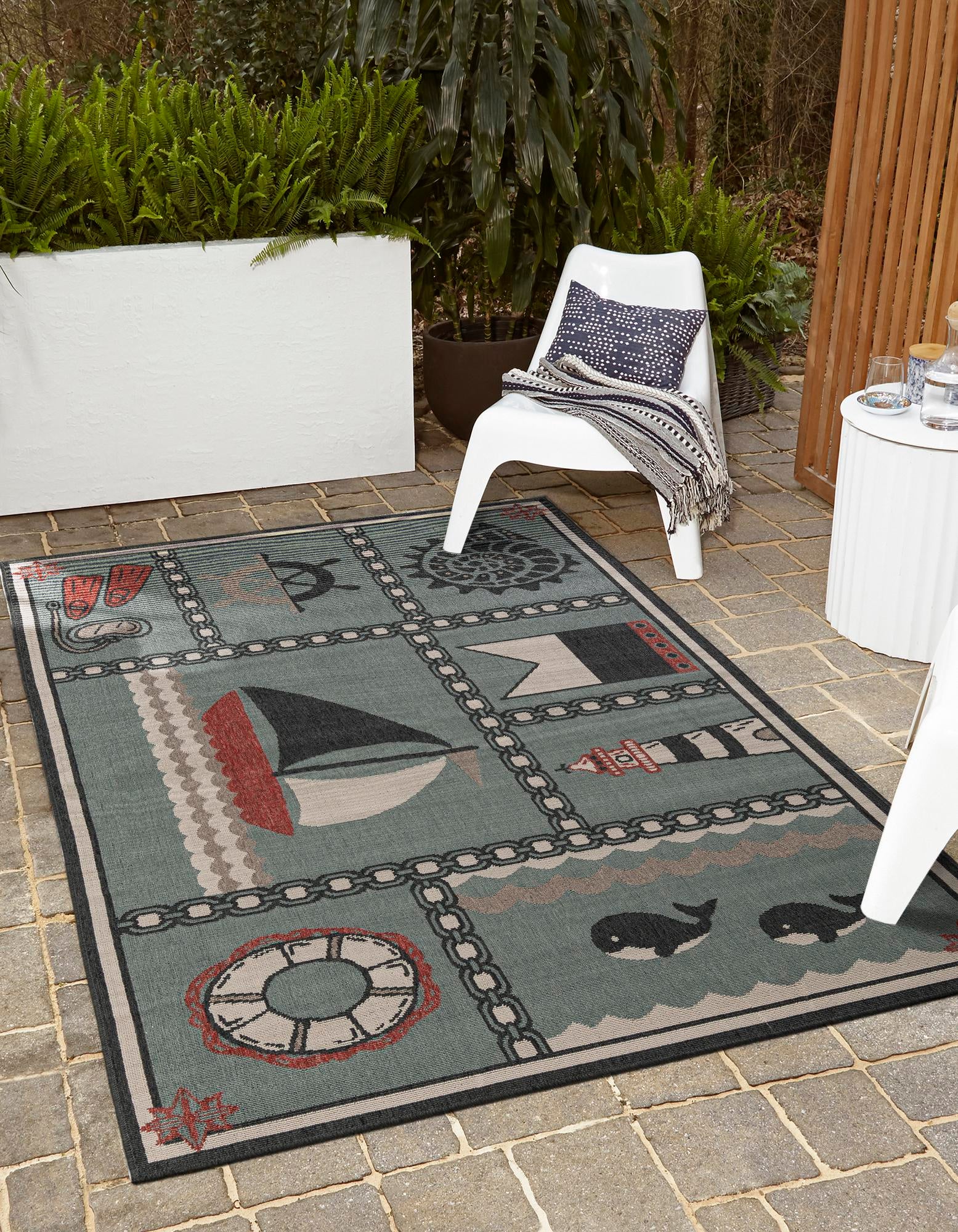 Blue 2' x 3' Coastal Indoor / Outdoor Rug | Rugs.com