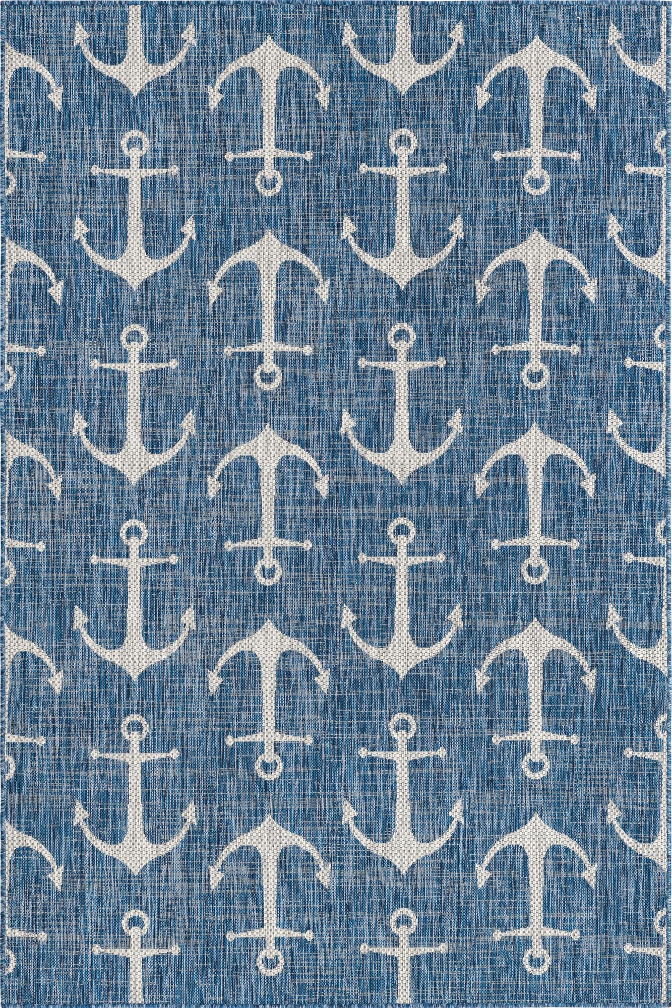  Custom Blue  Washable Coastal Indoor / Outdoor Rug