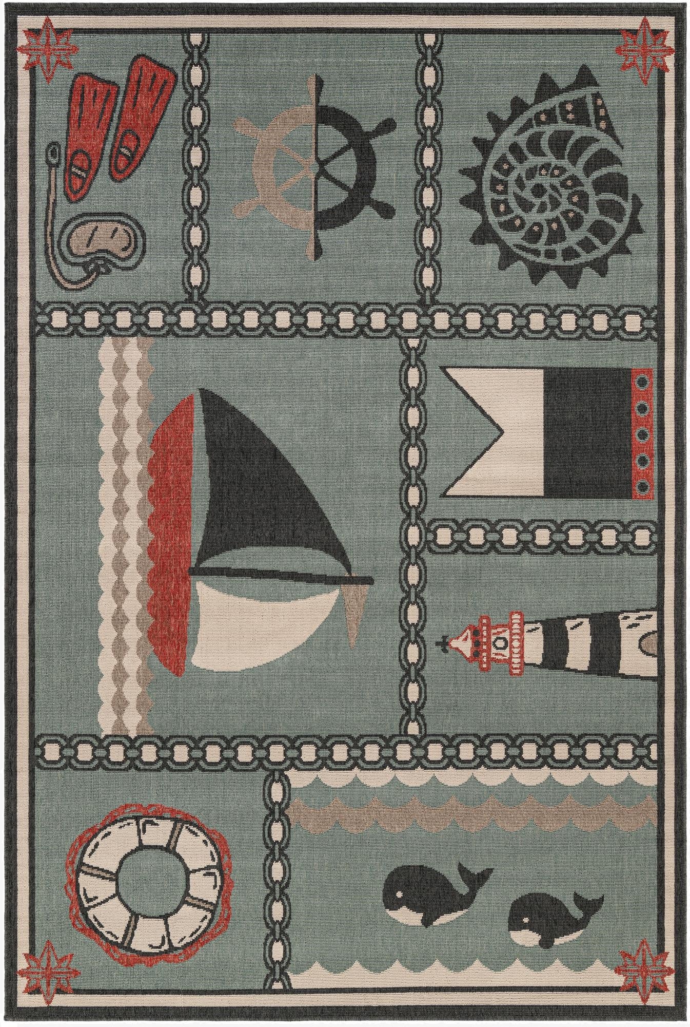  6' x 9'  Washable Coastal Indoor / Outdoor Rug