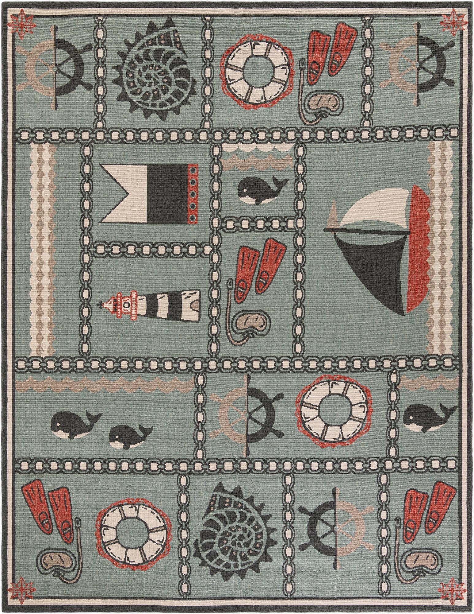  9' x 12'  Washable Coastal Indoor / Outdoor Rug