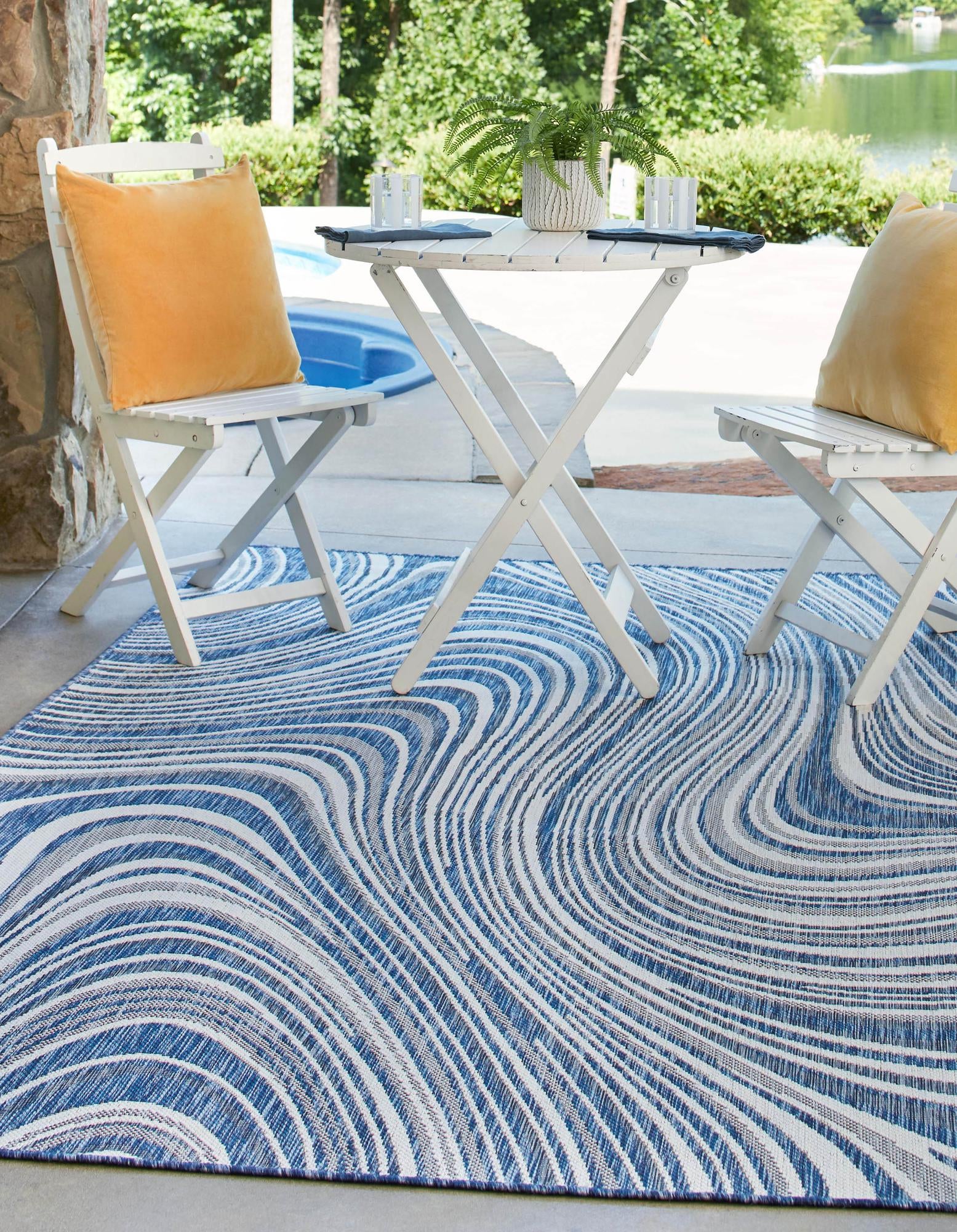 Blue 9' x 12' 2 Modern Indoor / Outdoor Rug | Rugs.com