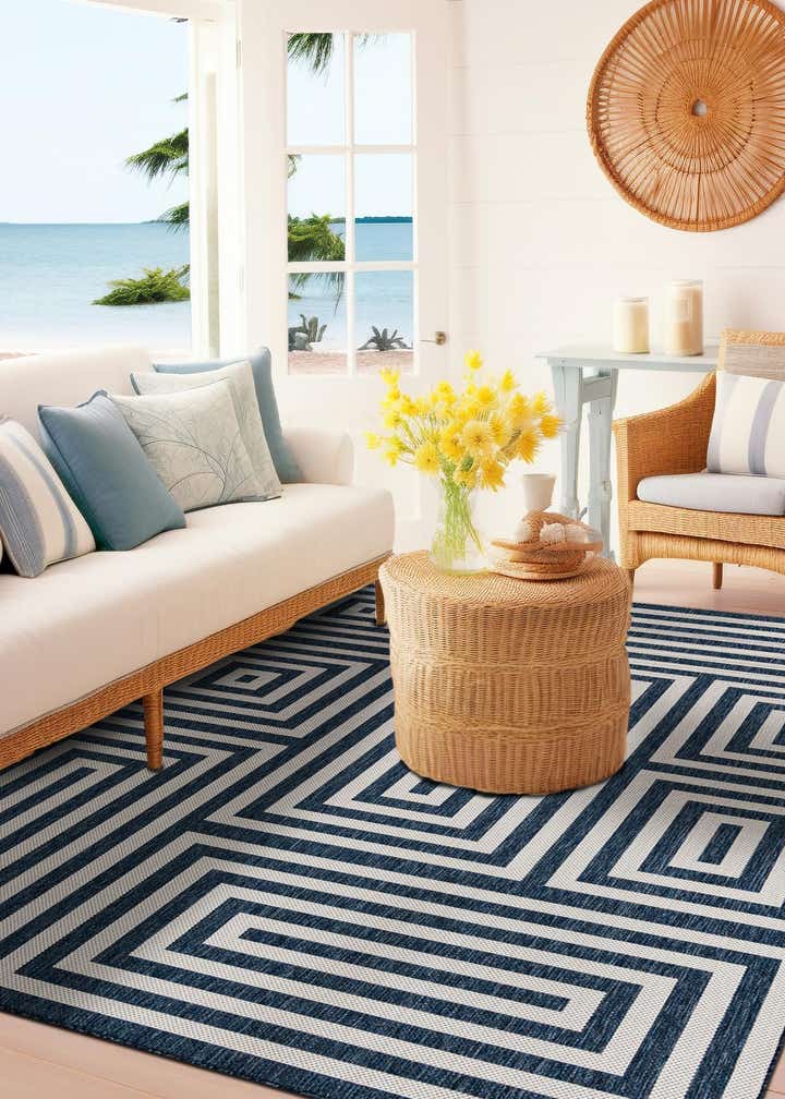 Blue 7' 10 x 10' Modern Indoor / Outdoor Rug | Rugs.com