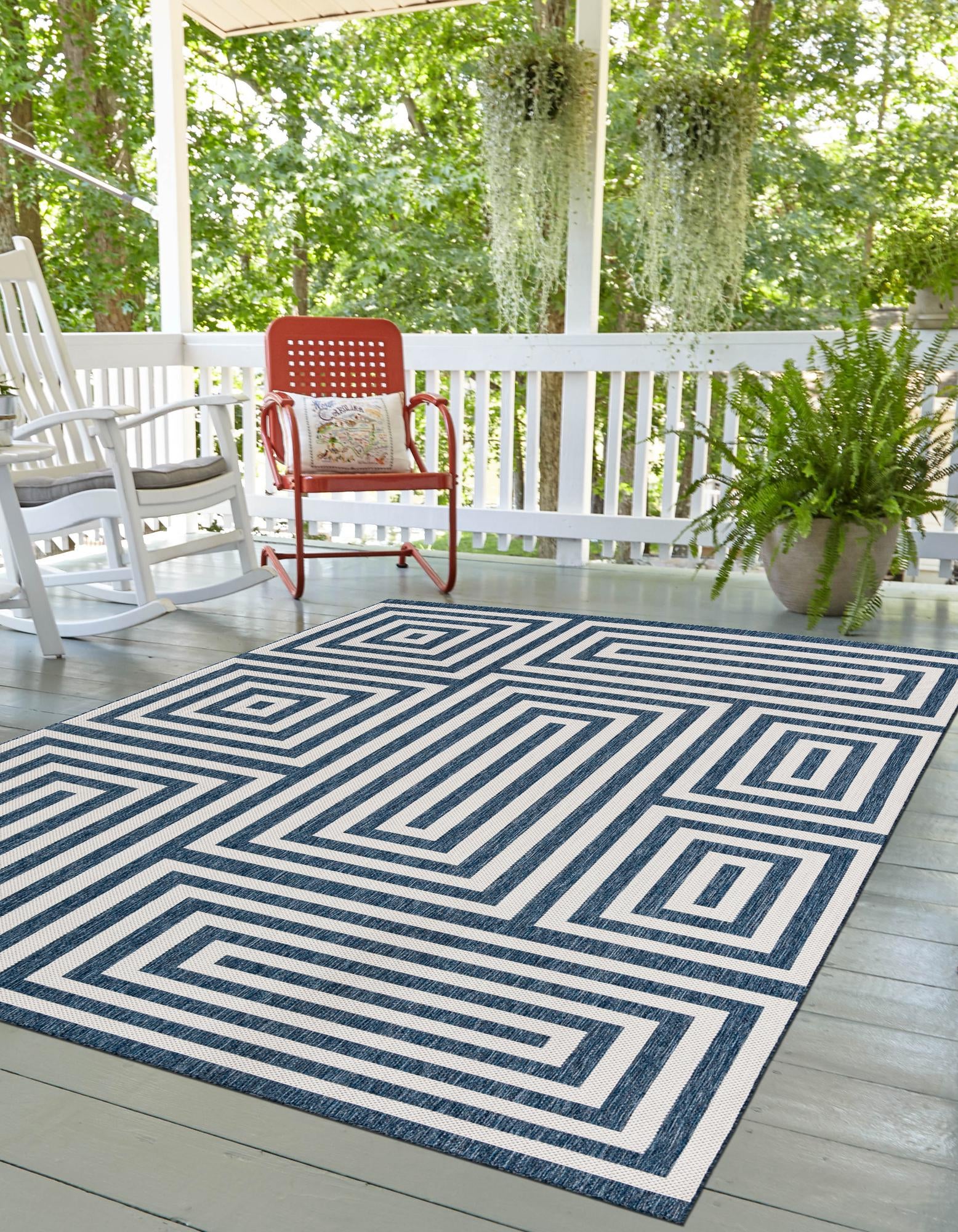 Blue 9' x 12' Modern Indoor / Outdoor Rug | Rugs.com