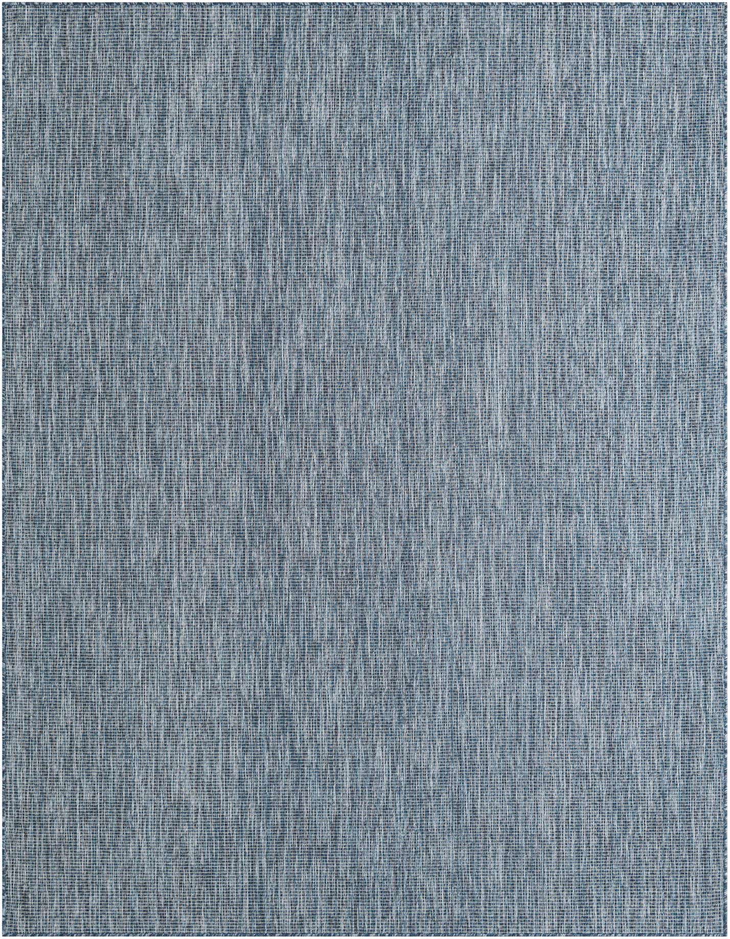 A 7x10 rectangular blue modern flatweave rug with a subtle textured pattern, suitable for indoor or outdoor use.