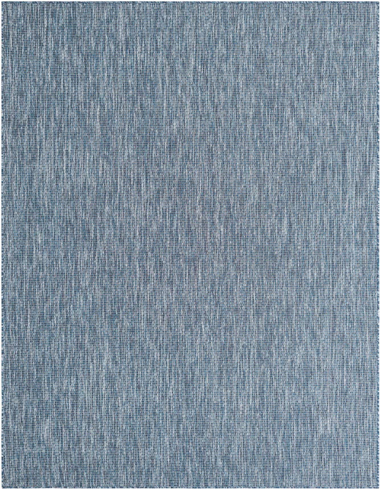 A 6x9 rectangular blue flatweave rug with a subtle textured, modern solid pattern, suitable for indoor or outdoor use.