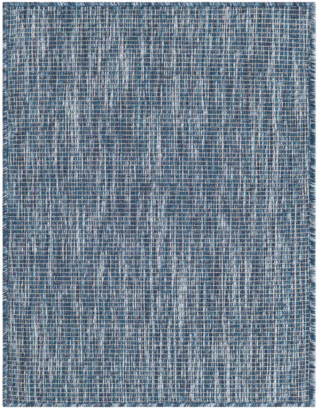 A 2x3 rectangular Rugs.com Outdoor Solid rug featuring a textured blue and white flatweave pattern.