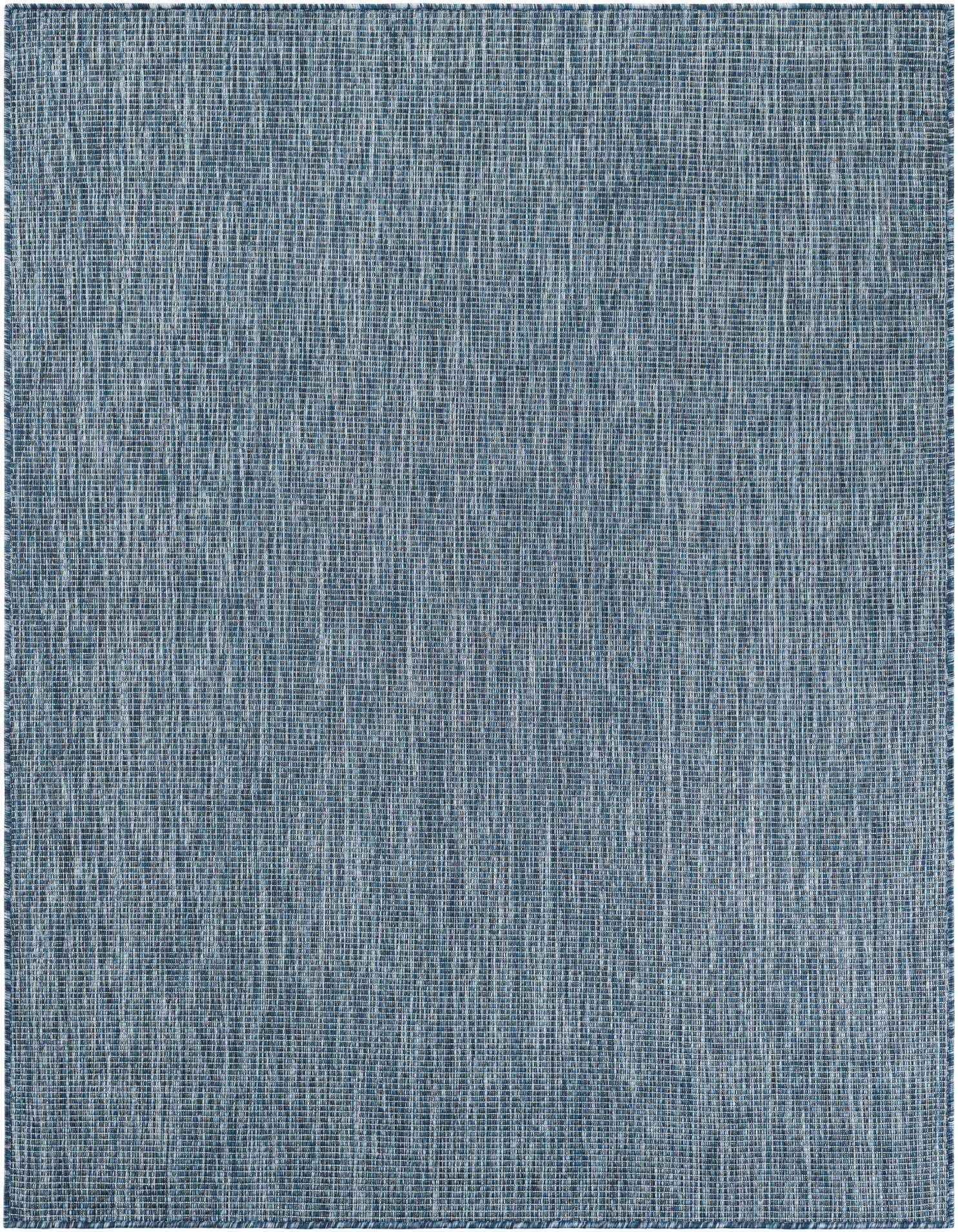 A 5x7 rectangular blue modern flatweave rug with a textured, solid pattern, suitable for indoor or outdoor use.