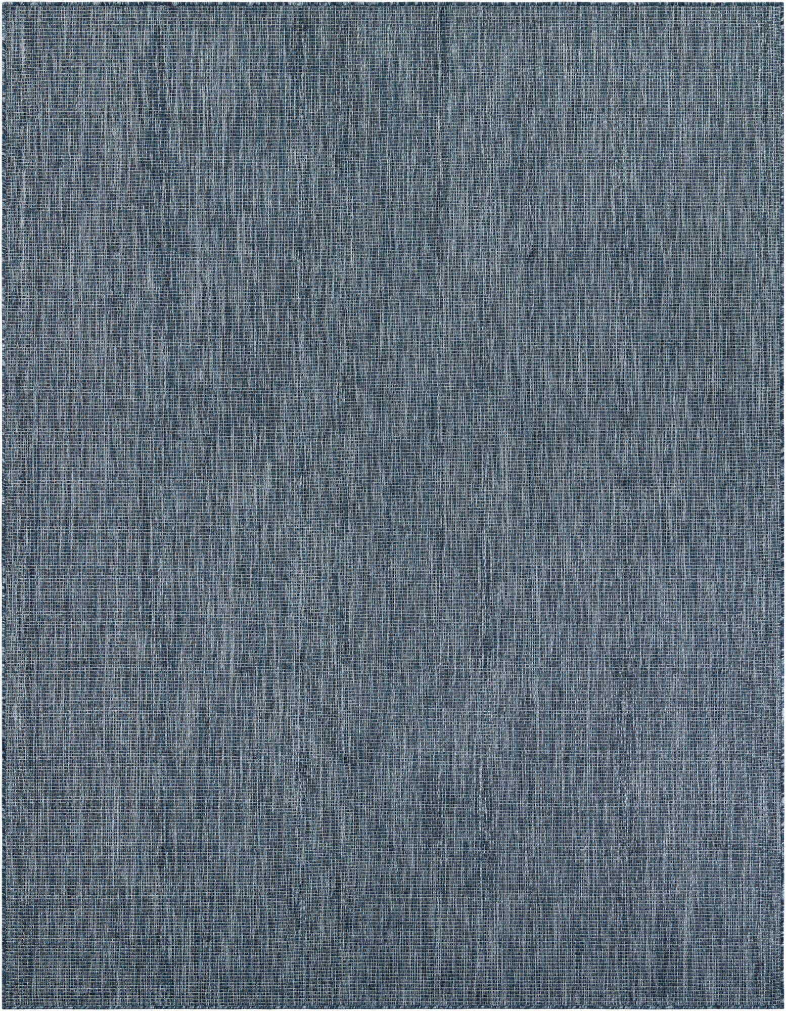 A rectangular 8x10 blue modern solid flatweave rug, suitable for indoor or outdoor spaces.