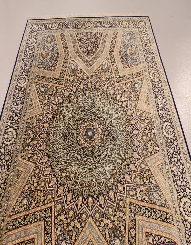 Detail image of  6' 7 x 10' 2  Hand Knotted Qom Persian Rug