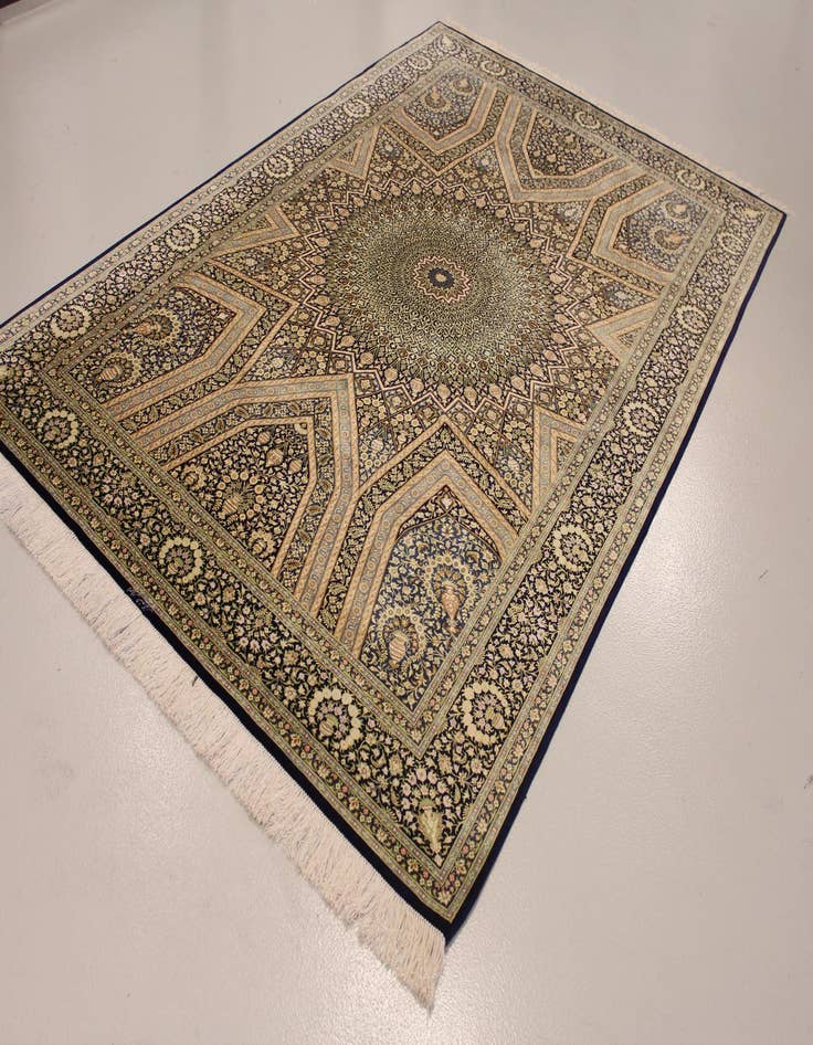 Detail image of  6' 7 x 10' 2  Hand Knotted Qom Persian Rug