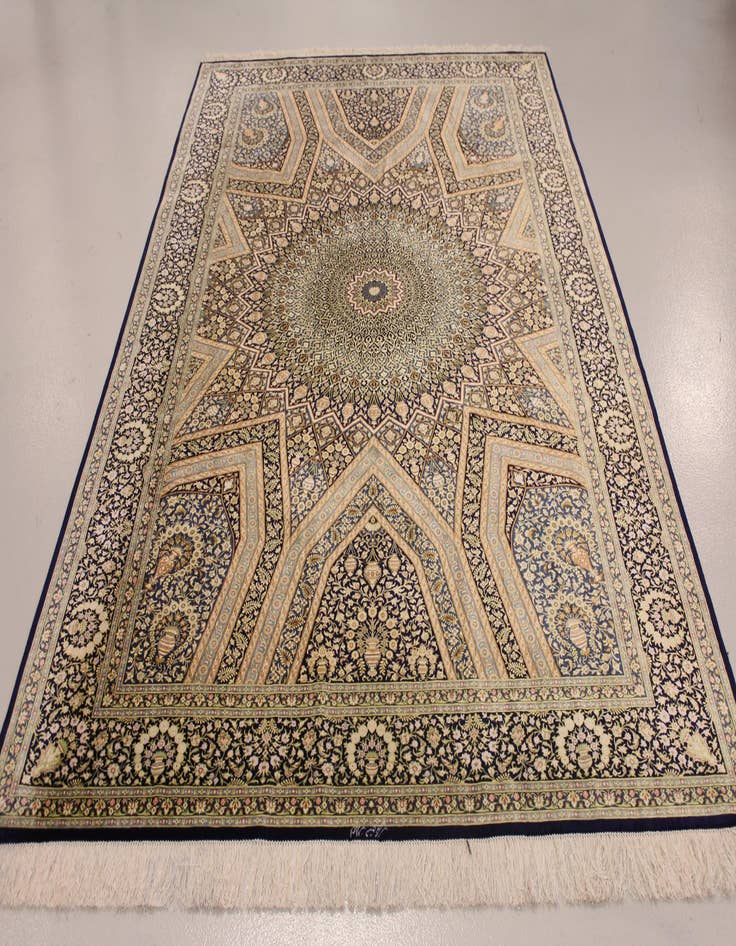 Detail image of  6' 7 x 10' 2  Hand Knotted Qom Persian Rug