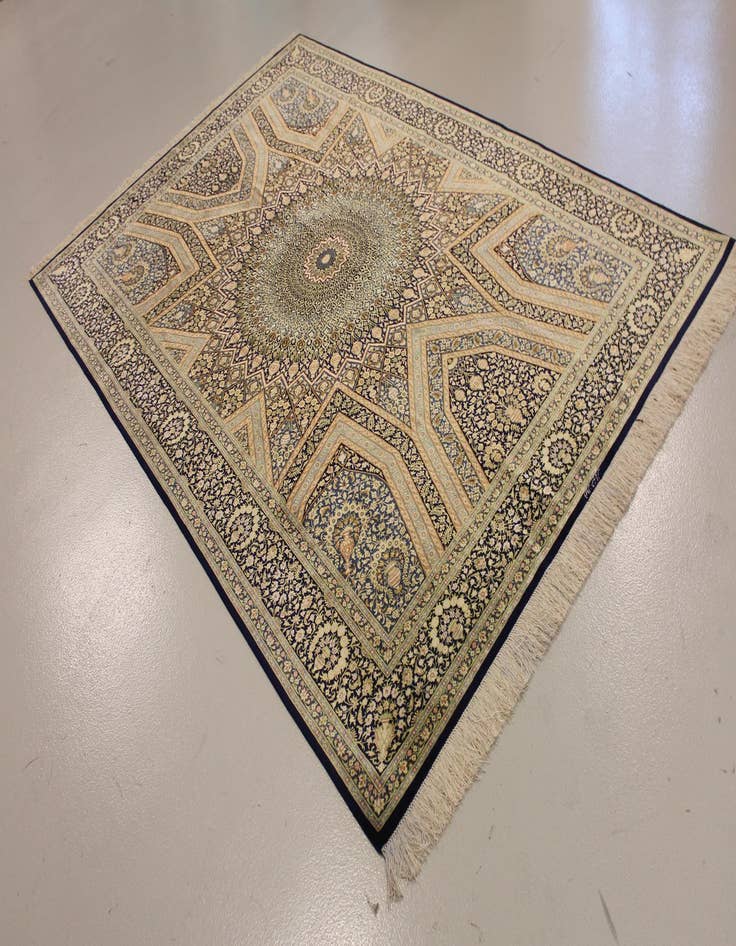 Detail image of  6' 7 x 10' 2  Hand Knotted Qom Persian Rug