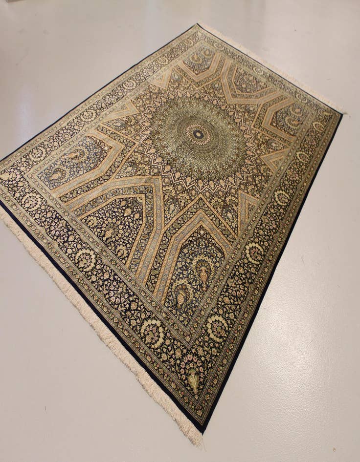 Detail image of  6' 7 x 10' 2  Hand Knotted Qom Persian Rug