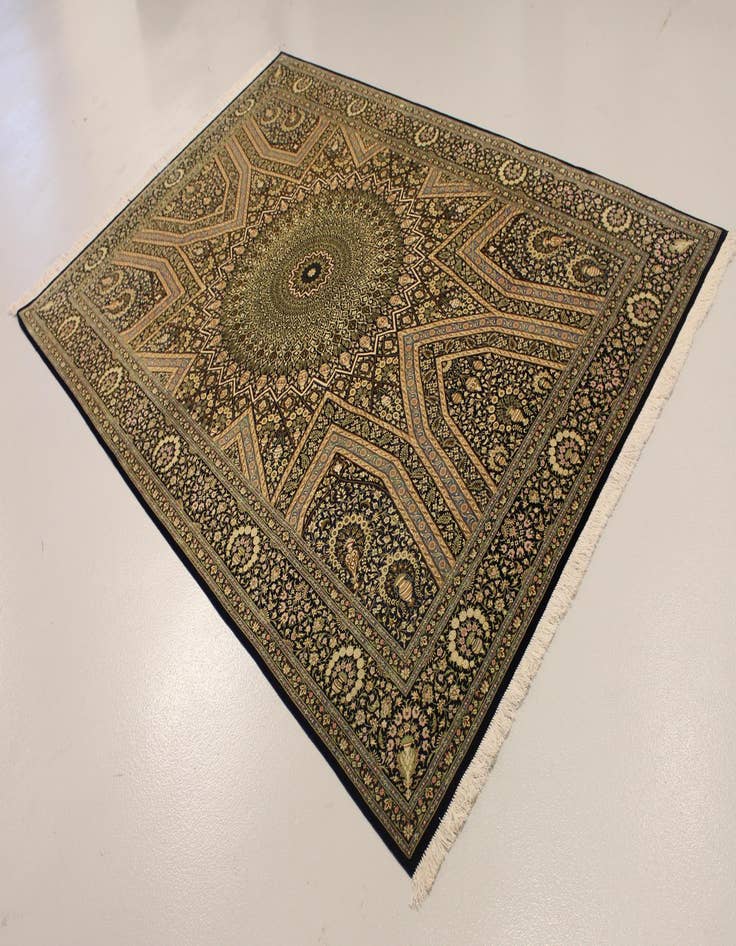 Detail image of  6' 7 x 10' 2  Hand Knotted Qom Persian Rug