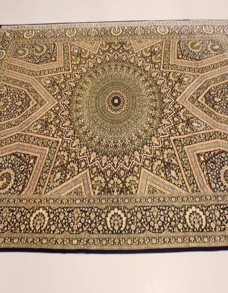 Detail image of  6' 7 x 10' 2  Hand Knotted Qom Persian Rug