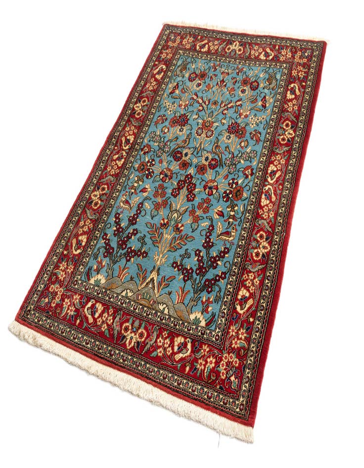 Detail image of  3' 5 x 5'  Hand Knotted Qom Persian Rug