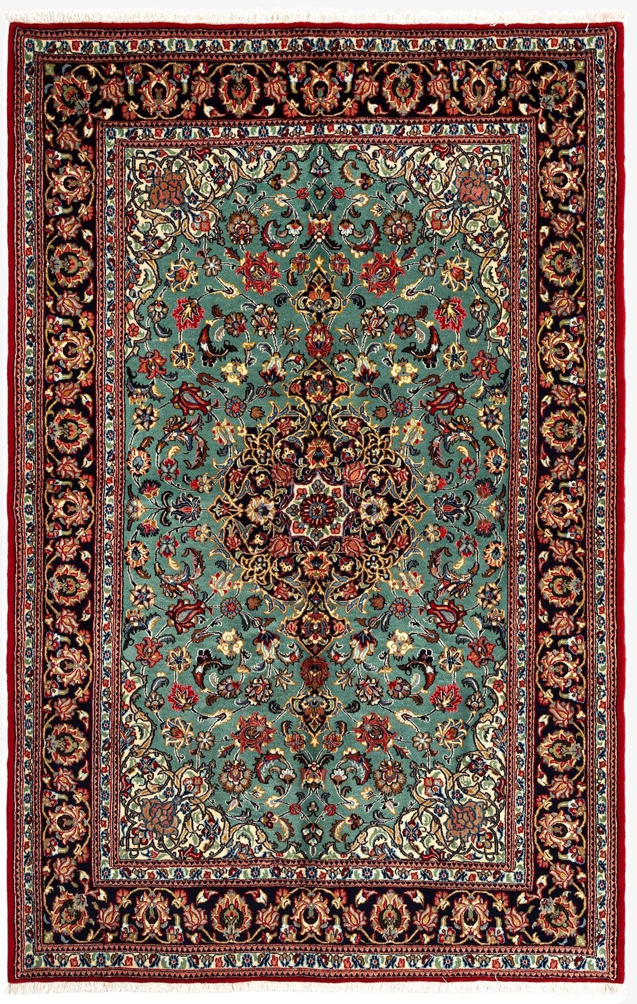  4' 9 x 7' 2  Hand Knotted Qom Persian Rug