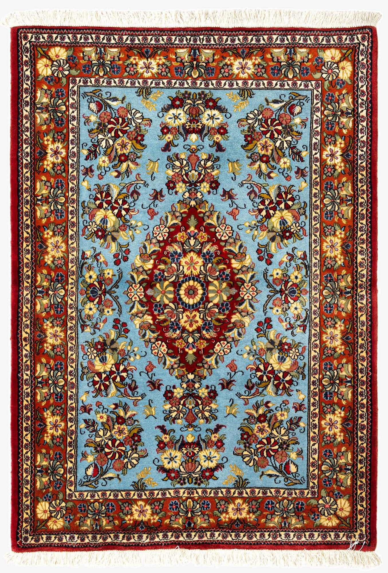  3' 6 x 4' 11  Hand Knotted Qom Persian Rug