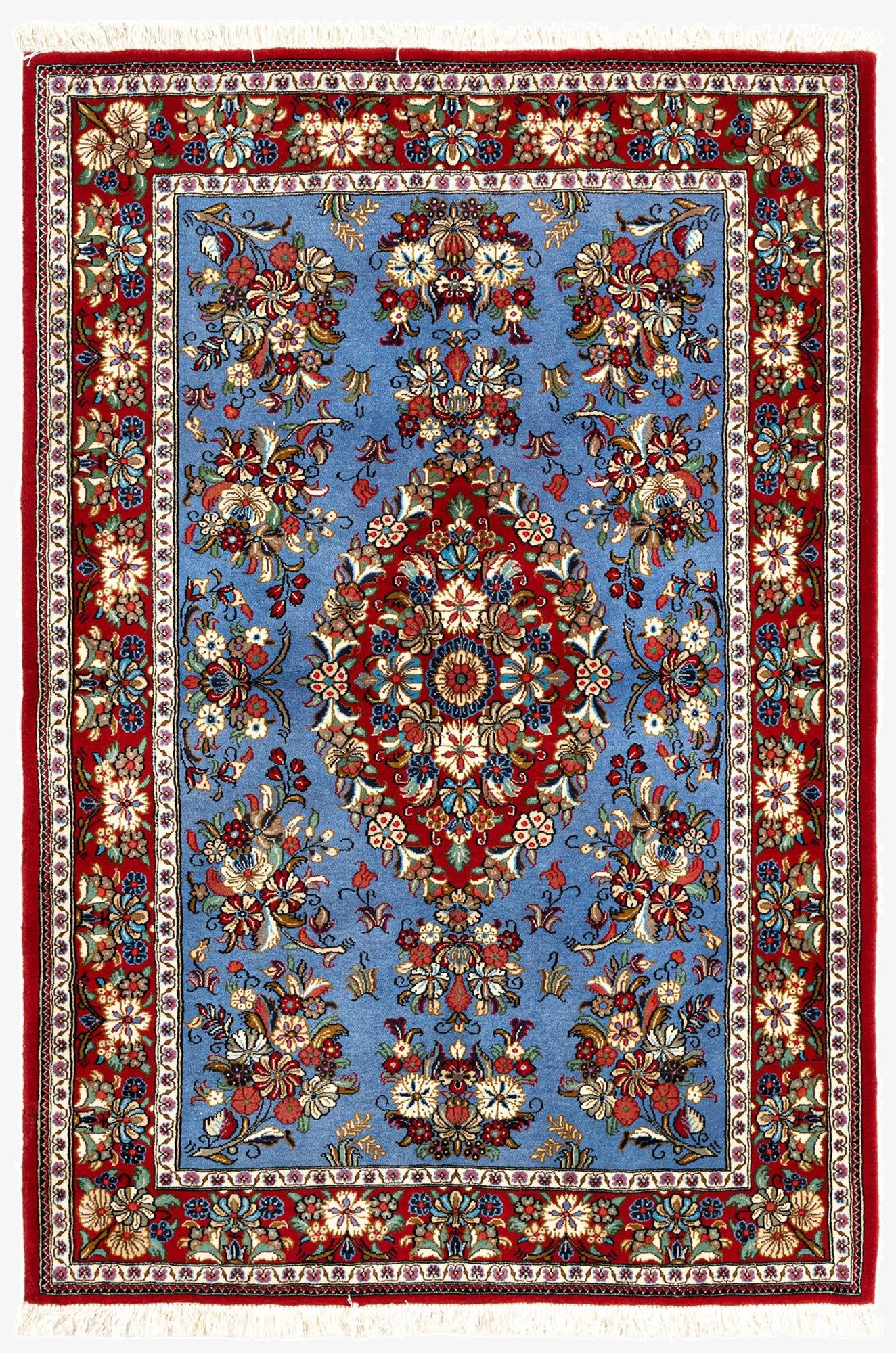  3' 6 x 5' 1  Hand Knotted Qom Persian Rug