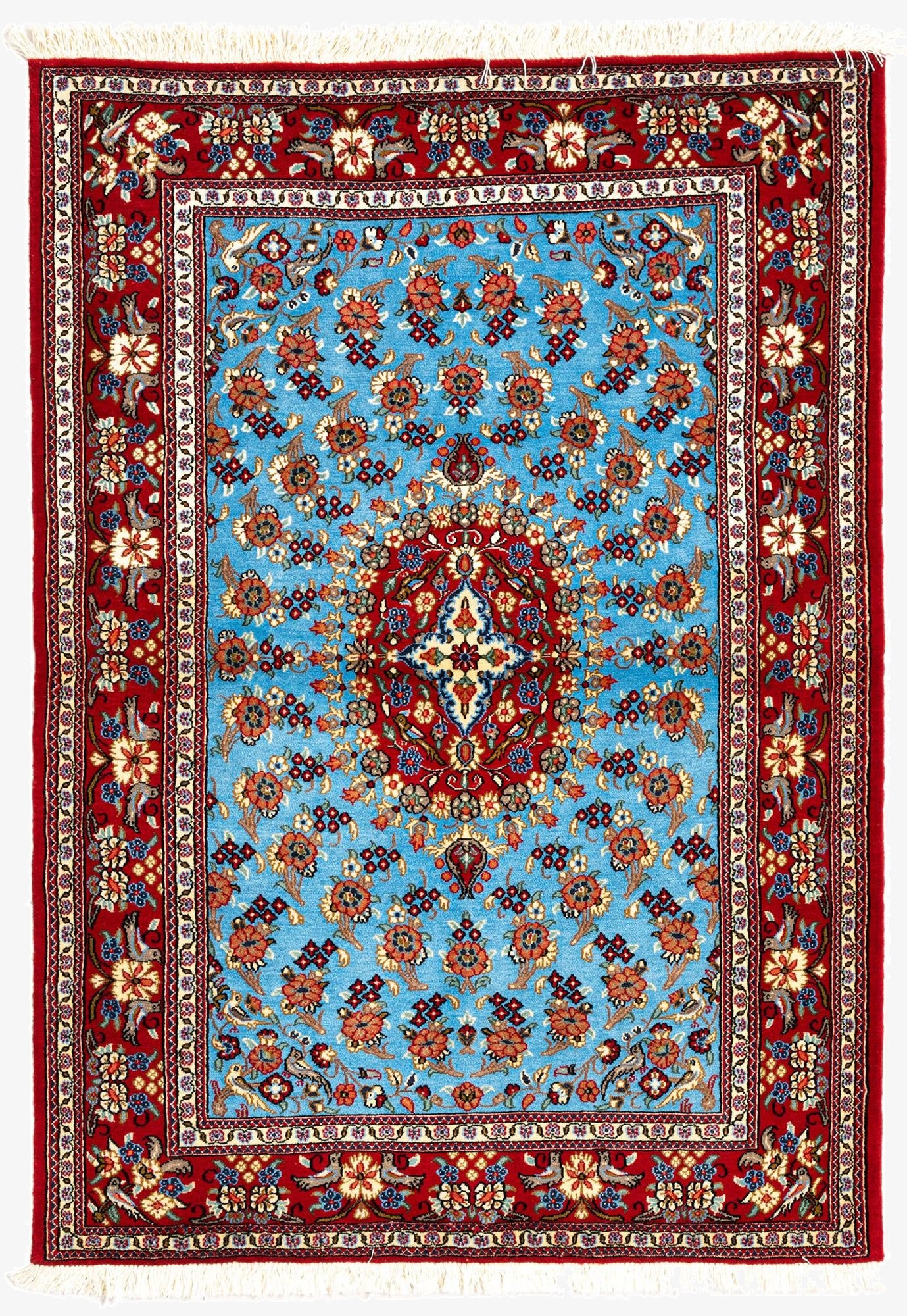  3' 5 x 4' 11  Hand Knotted Qom Persian Rug