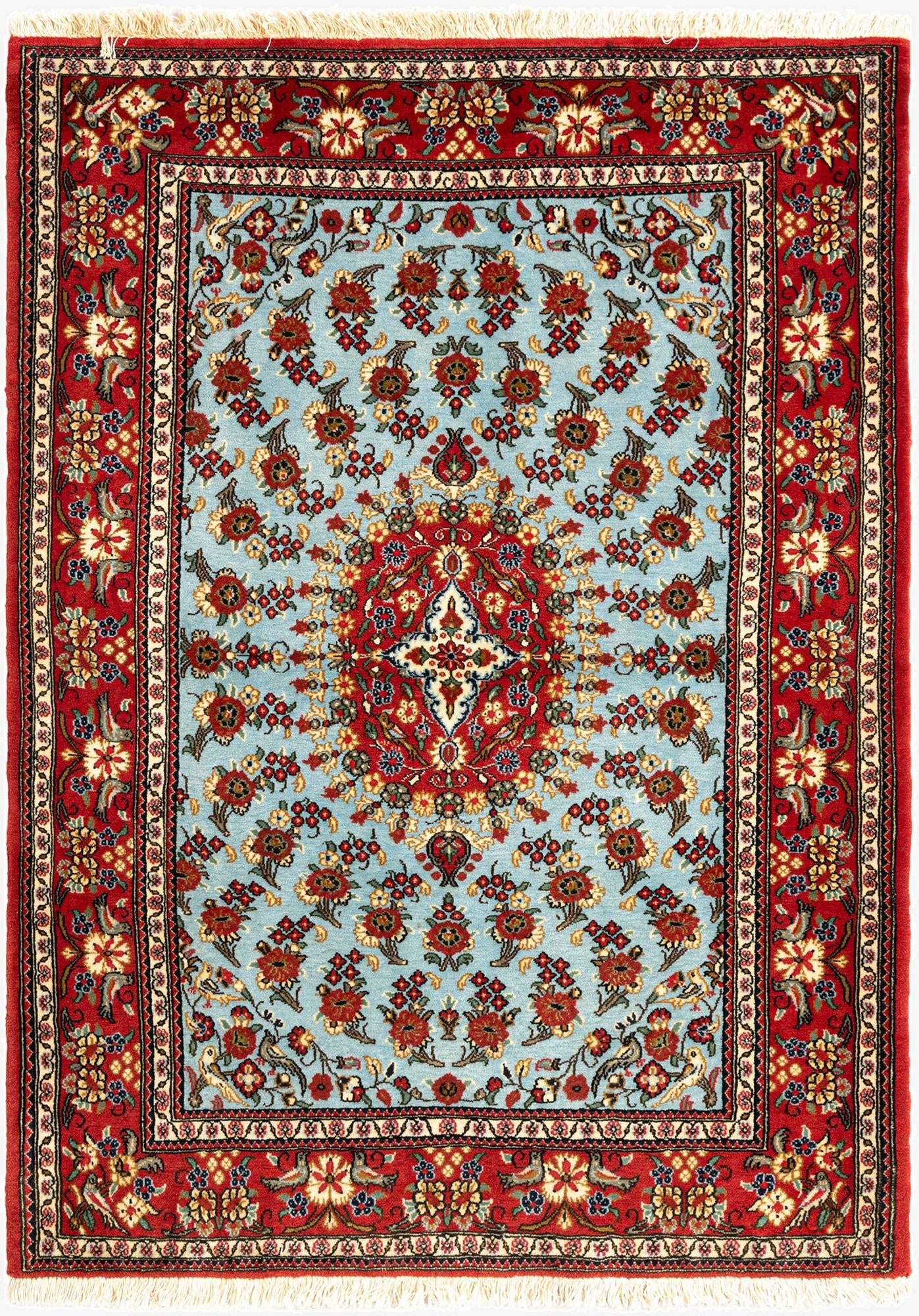  3' 6 x 4' 8  Hand Knotted Qom Persian Rug