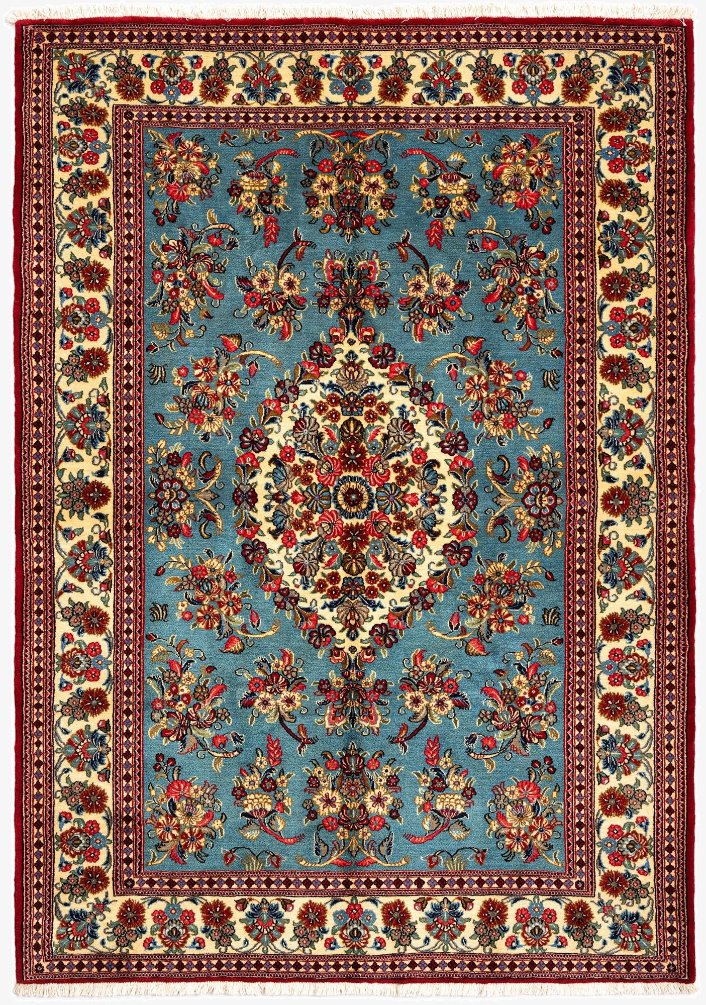  4' 8 x 6' 9  Hand Knotted Qom Persian Rug