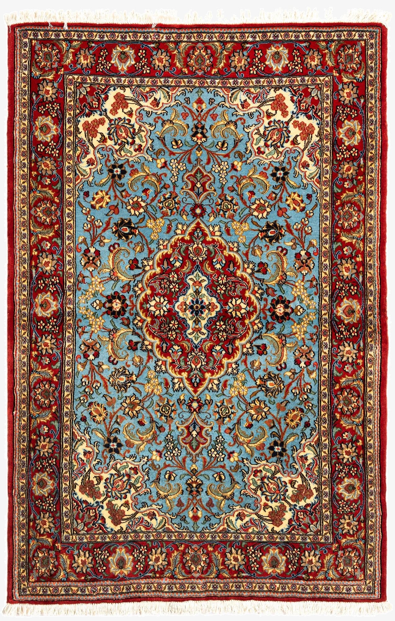  3' 5 x 5'  Hand Knotted Qom Persian Rug