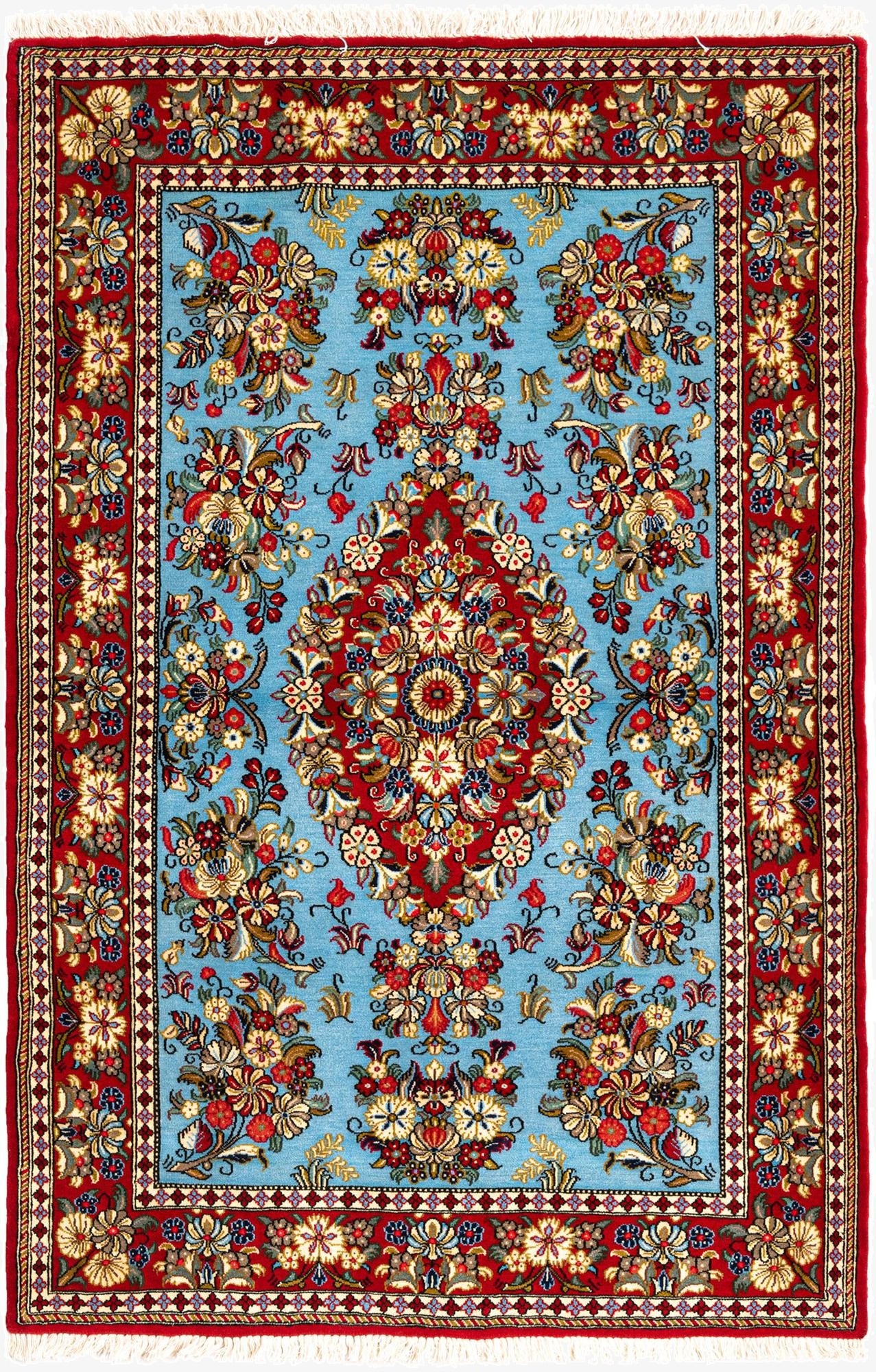  3' 5 x 5' 1  Hand Knotted Qom Persian Rug