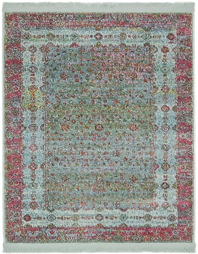 A 2x3 rectangular Santiago rug featuring a distressed bohemian floral pattern in shades of blue, pink, and green.