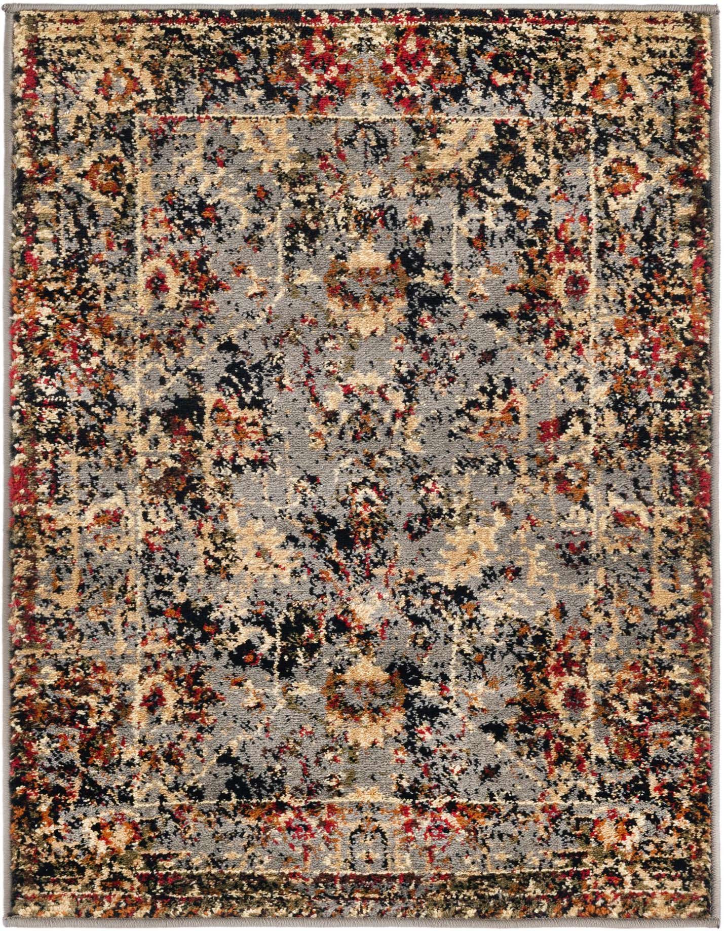 A 2x3 rectangular Rugs.com Saturn rug featuring a distressed traditional pattern in blues, black, red, and gold.