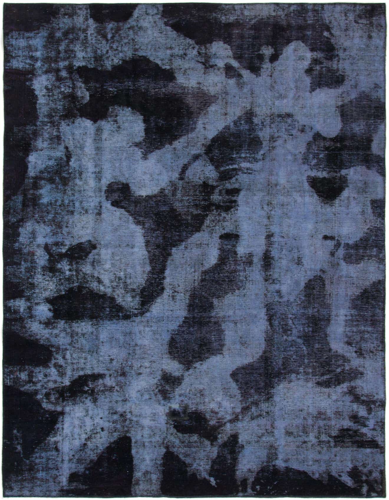 A rectangular 8x11 Ultra Vintage wool rug featuring an abstract distressed pattern in varying shades of blue and black.