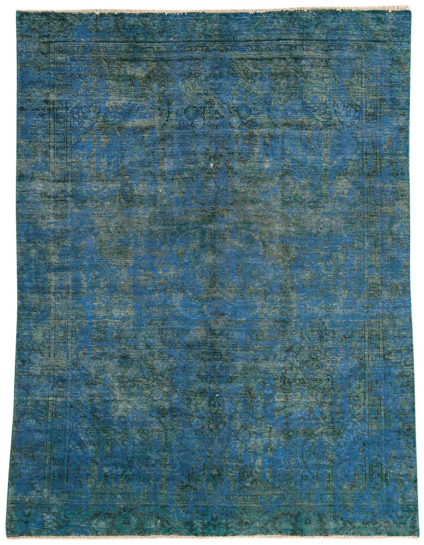 A 7x10 rectangular blue wool rug with a distressed Persian medallion pattern, suitable for a living room.