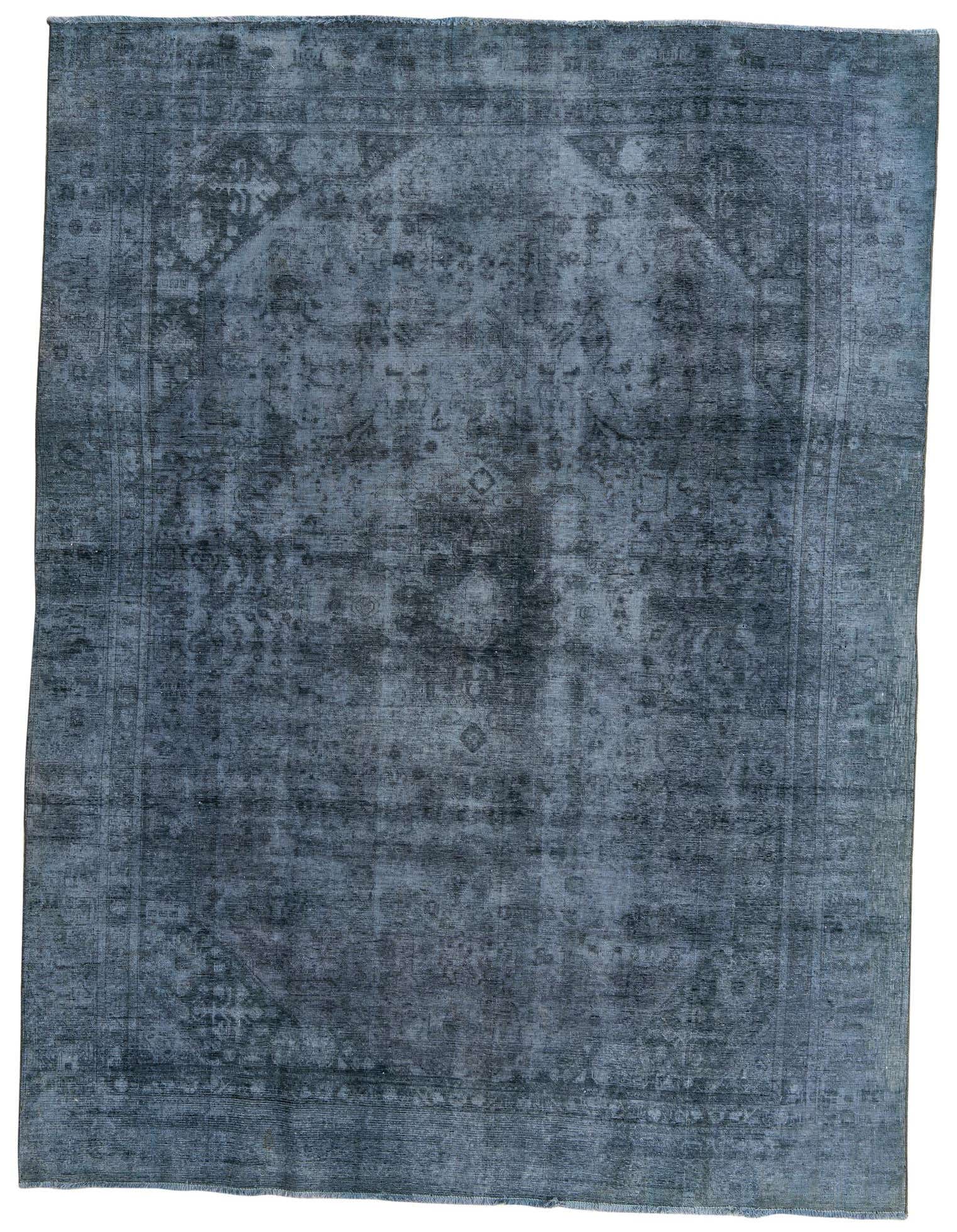 An 8x12 rectangular Ultra Vintage wool rug in varying shades of blue, featuring a faded Persian medallion pattern.