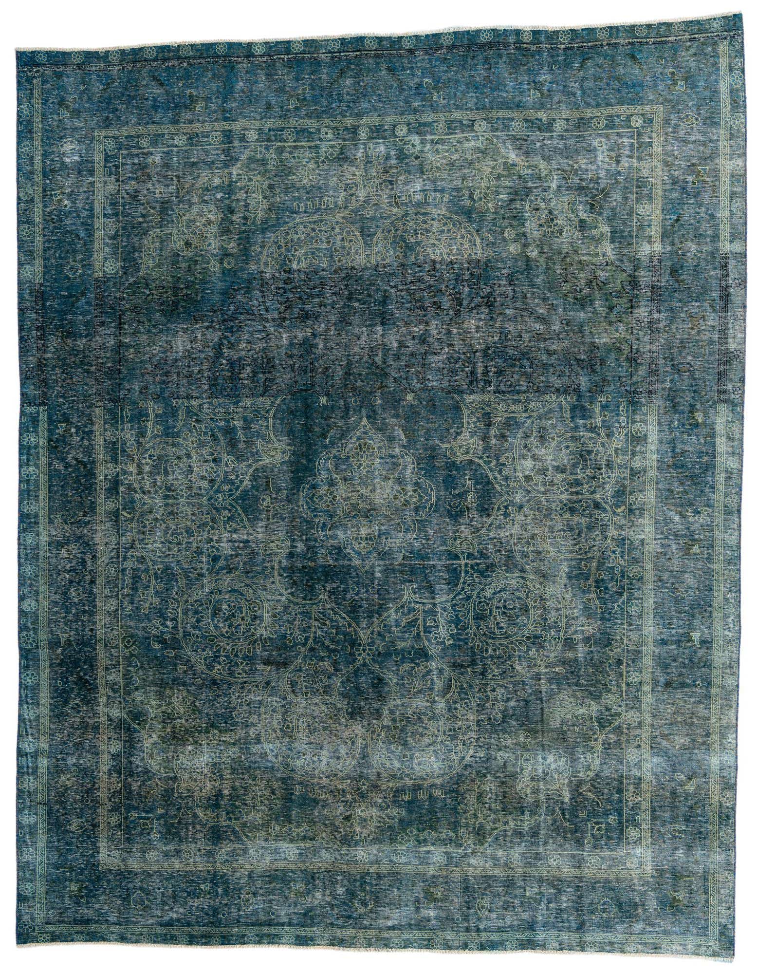 A 10x12 rectangular Ultra Vintage Persian rug in varying shades of blue, featuring an ornate medallion and border pattern.