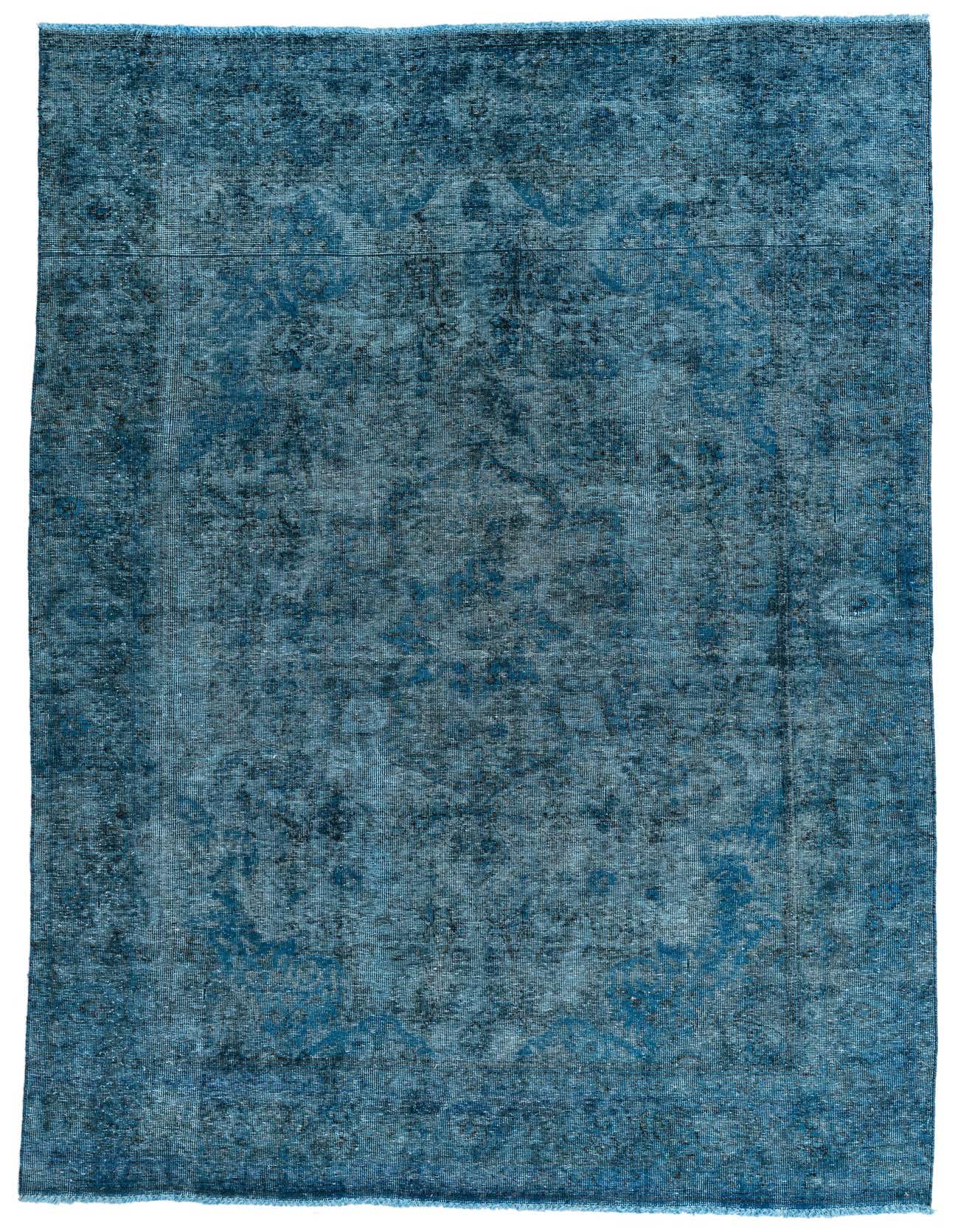 A 6x9 rectangular Ultra Vintage rug in varying shades of blue, featuring a distressed Persian medallion pattern.