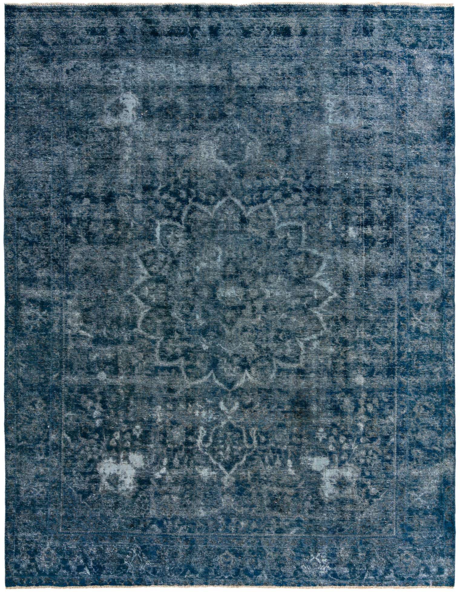 A 9x12 rectangular Ultra Vintage blue wool rug with a faded Persian medallion and border pattern.