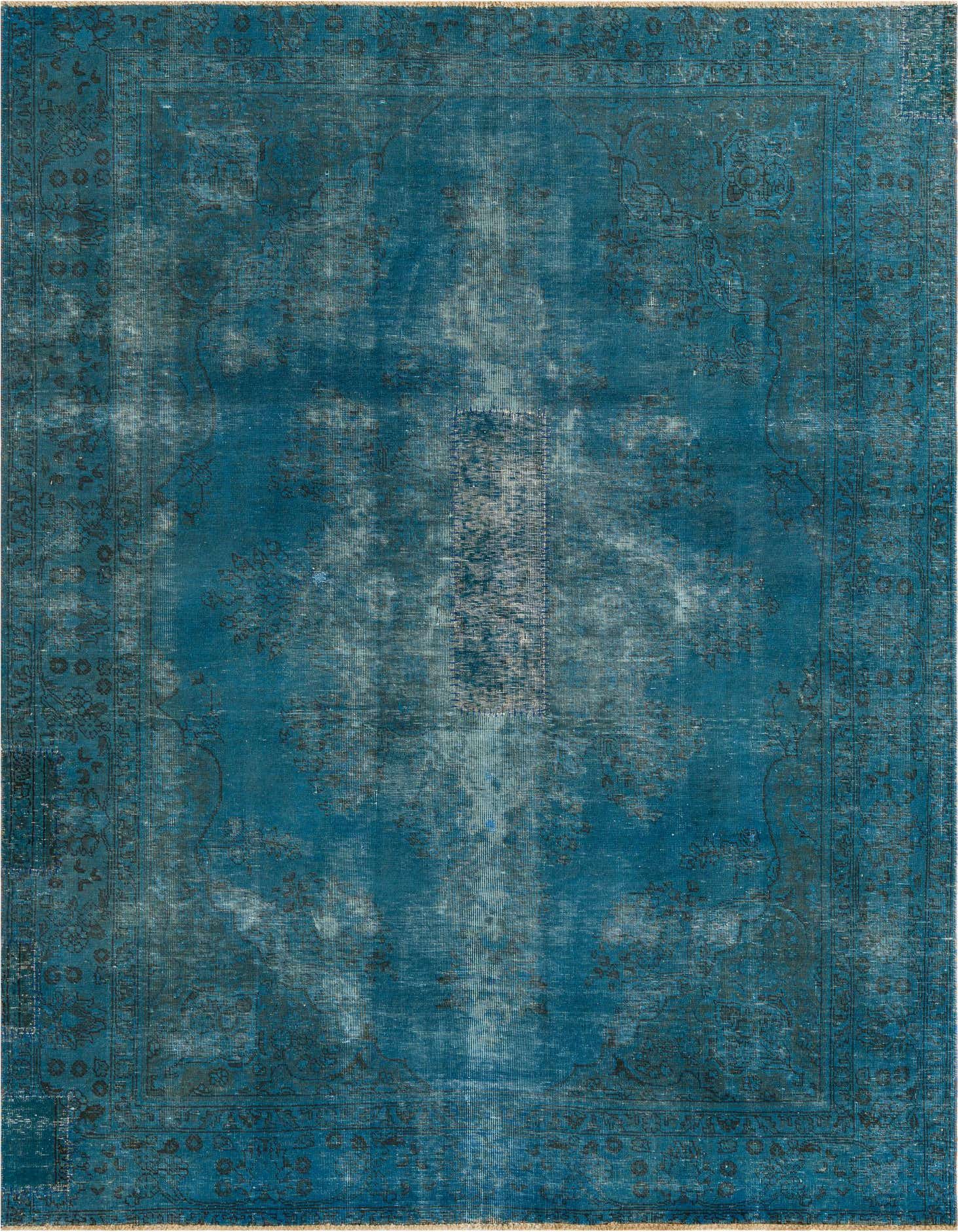 A 6x9 rectangular Ultra Vintage rug in varying shades of blue, featuring a distressed Persian medallion pattern.