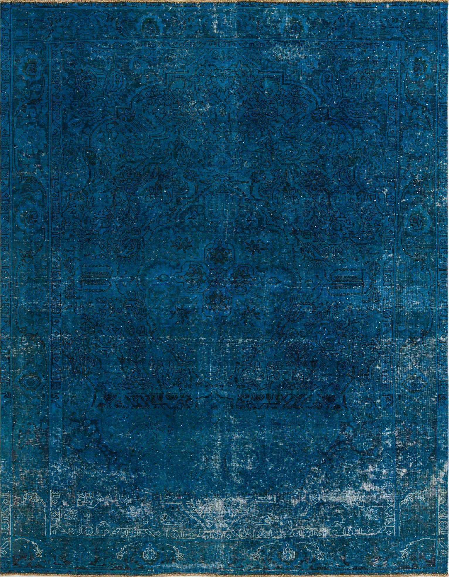 A rectangular 8x11 Ultra Vintage blue wool rug with a faded Persian medallion pattern, suitable for a living room.