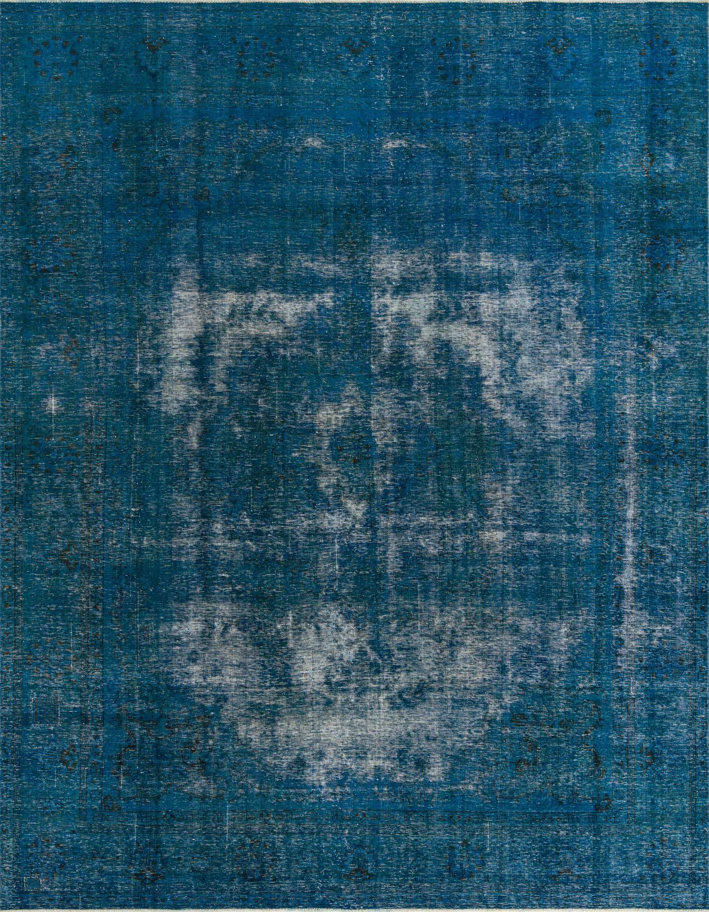 A 10x13 rectangular Ultra Vintage blue wool rug with a faded Persian medallion pattern, suitable for a living room.