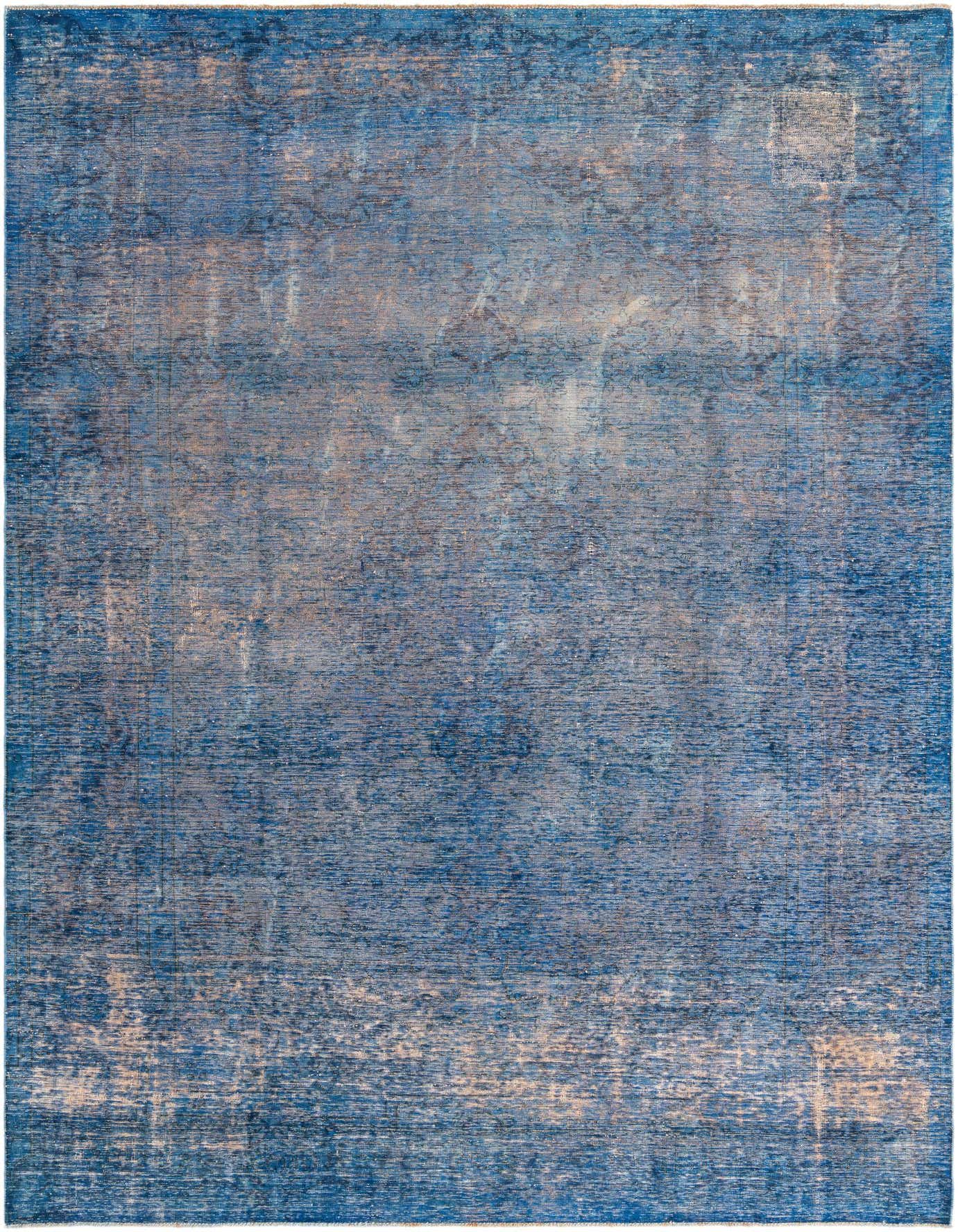 An 8x11 rectangular Ultra Vintage rug in varying shades of blue with a faded Persian-style medallion pattern.