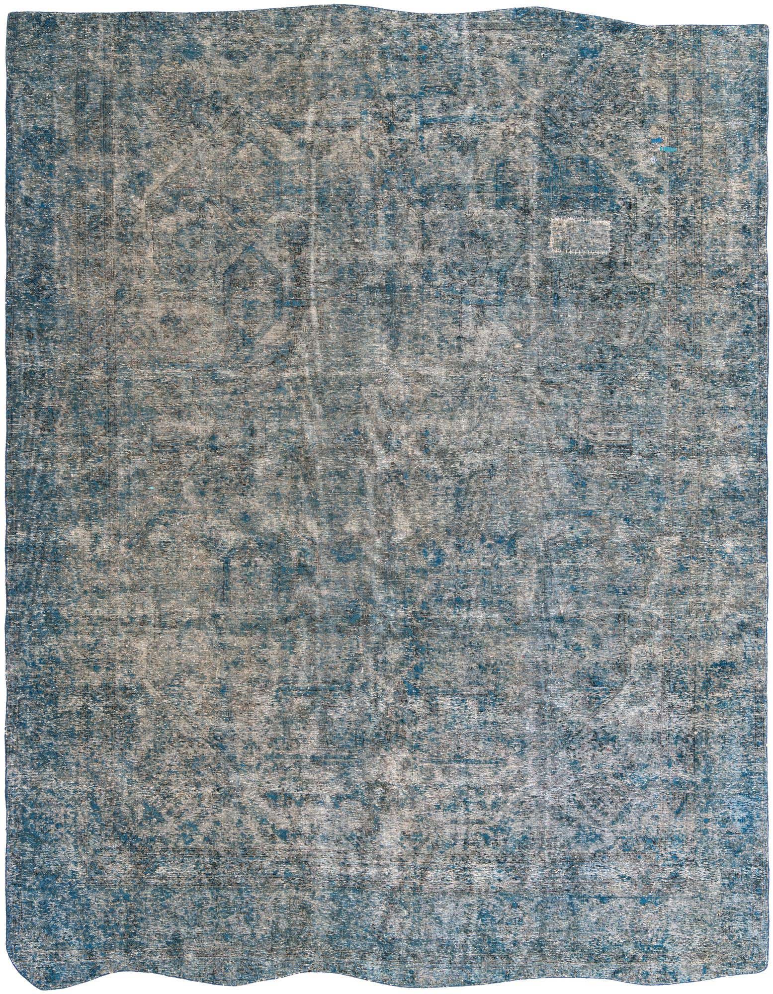 A 9x12 rectangular Ultra Vintage rug in distressed blues and grays, featuring a faded Persian pattern.