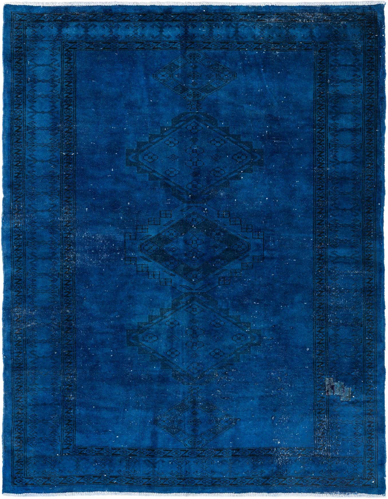 A 4x6 rectangular Ultra Vintage blue wool rug with a faded Persian medallion pattern and border.