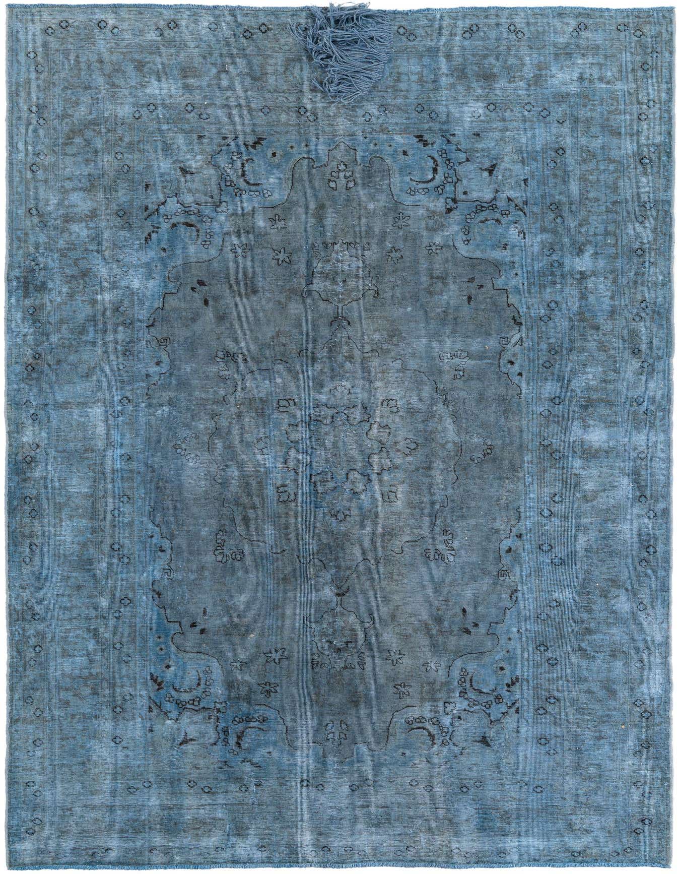 A 6x9 rectangular blue Persian rug with a faded medallion pattern and subtle vintage distressing, suitable for a living room.