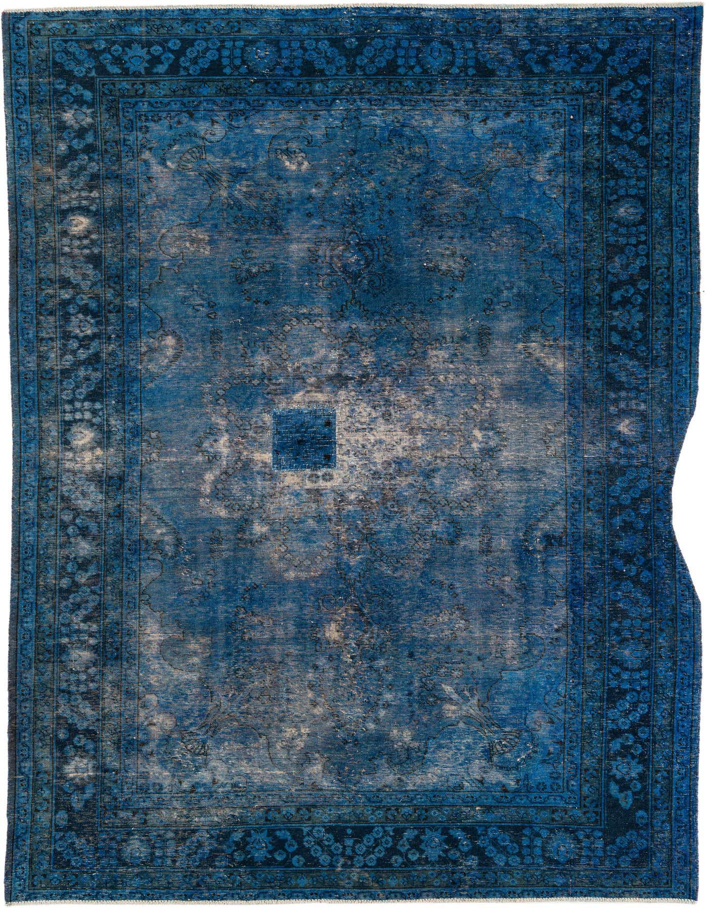 A 6x9 rectangular Ultra Vintage blue wool rug with a distressed Persian medallion pattern and ornate border.