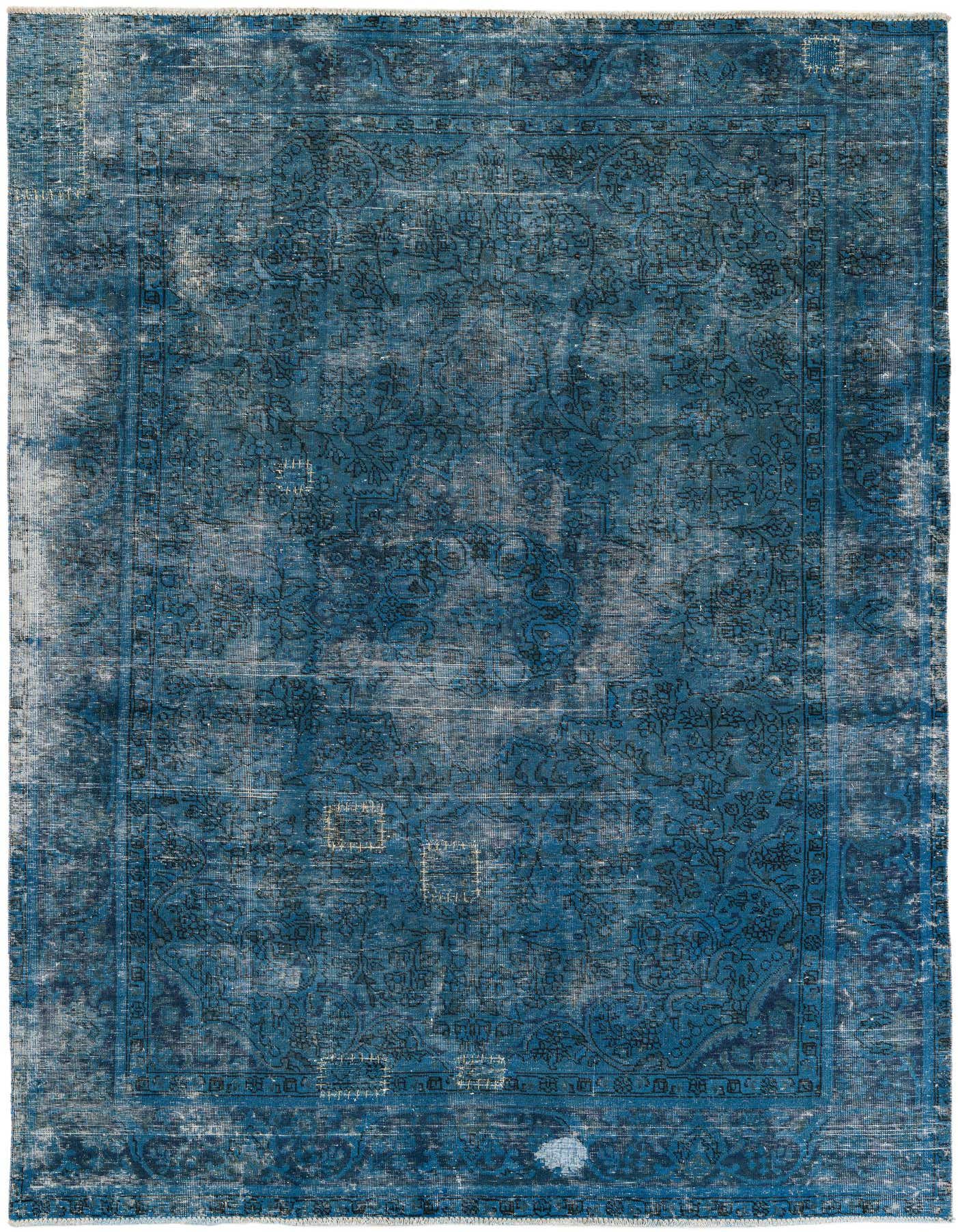 A 6x9 rectangular blue Persian rug with a faded vintage medallion pattern, ideal for a living room.