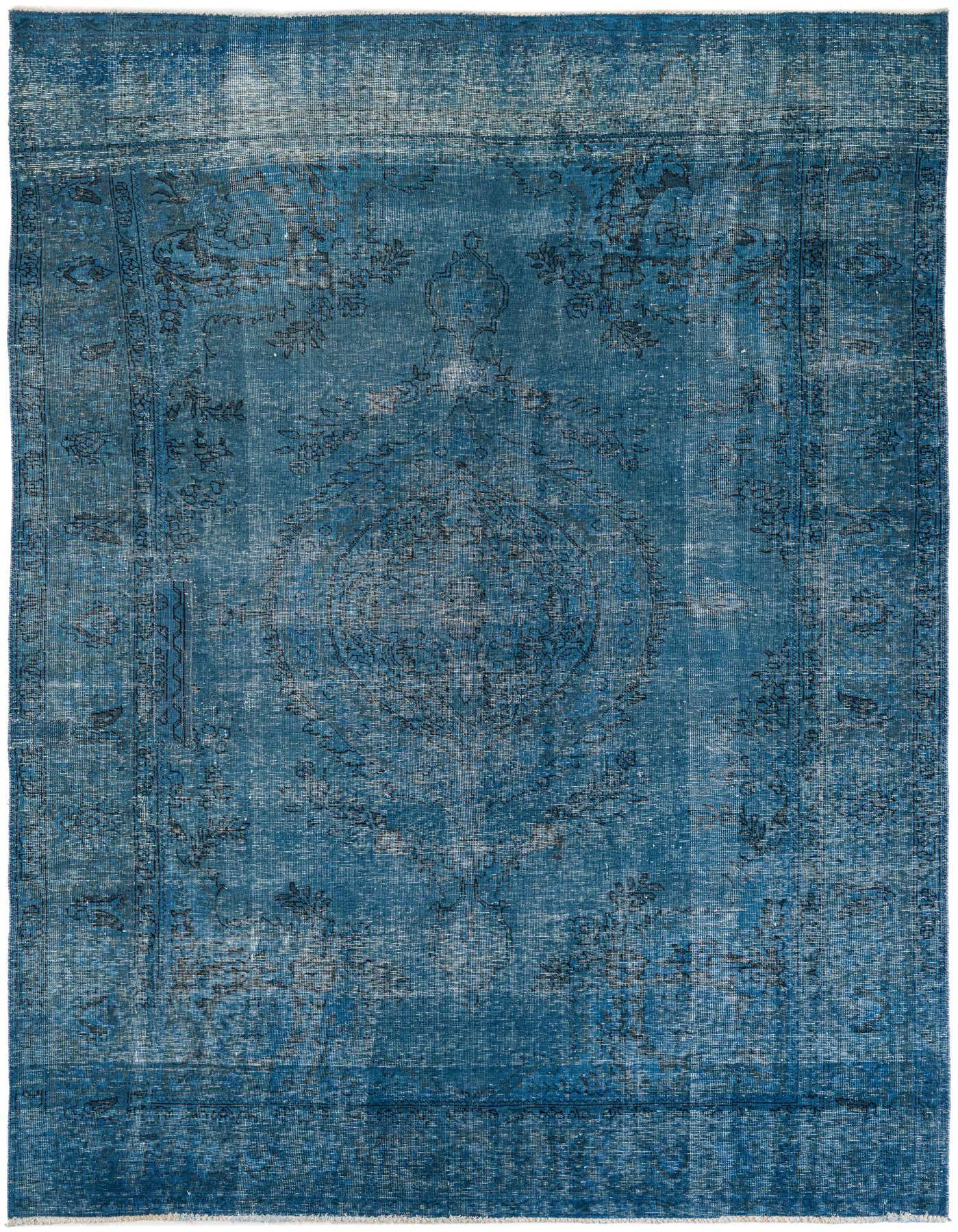 A 7x10 rectangular Ultra Vintage rug in varying shades of blue, featuring a faded Persian medallion pattern.